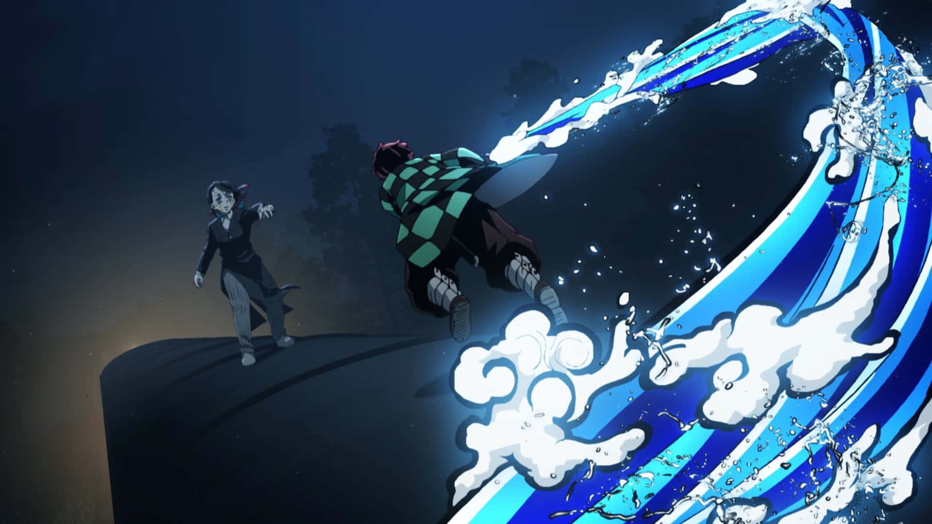 Nezuko Kamado, bir Demon Slayer, ve kardeşi Tanjiro acı içinde Duvar Kağıdı