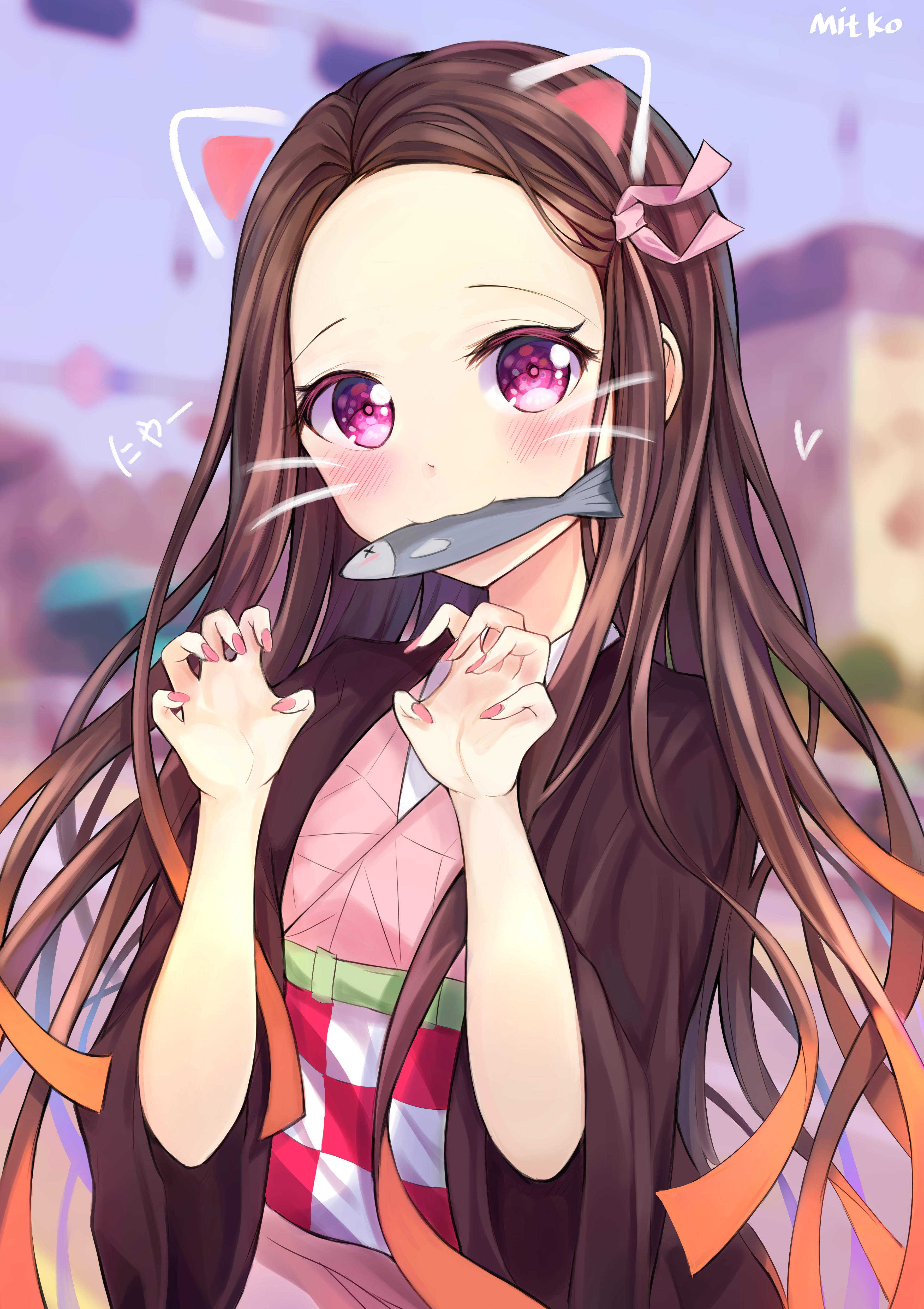 Nezuko Kamado Sevimli Anime Kızı iPhone Duvar Kağıdı