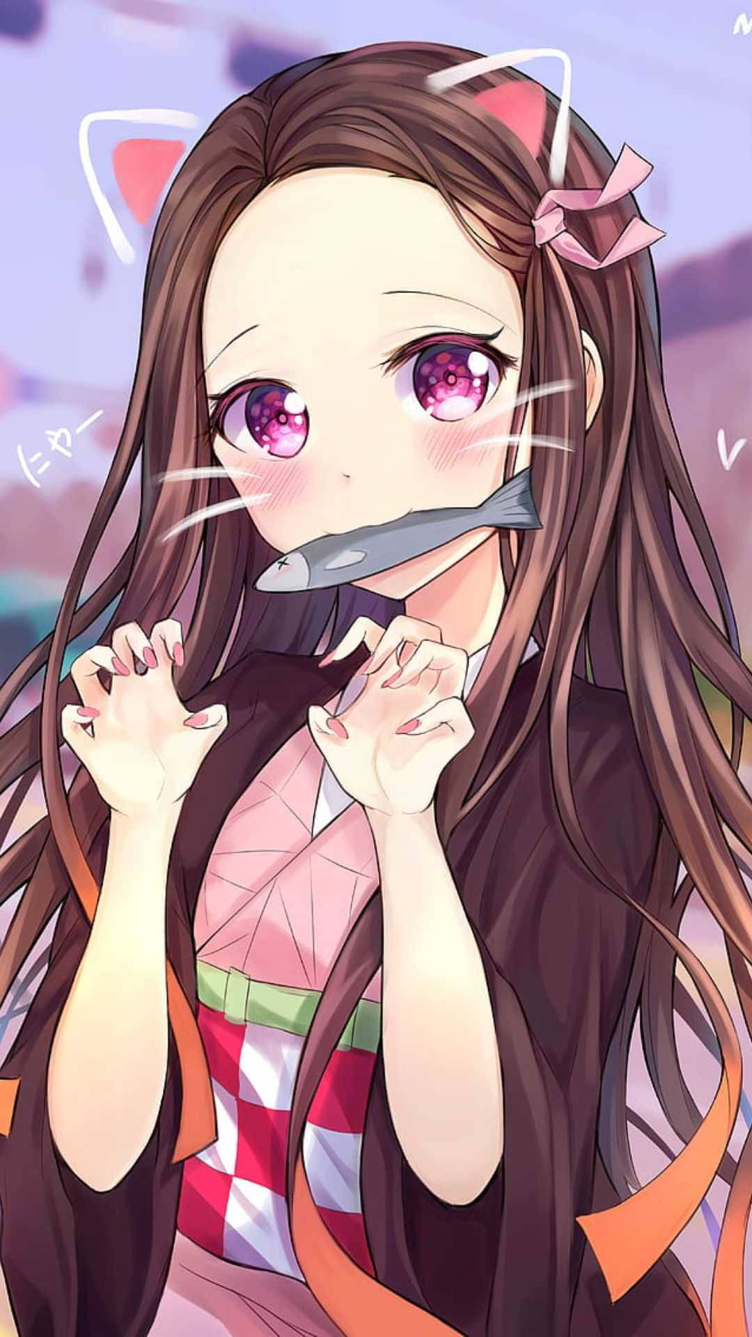 Nezuko Tavşan Kulaklı Demon Slayer iPhone Duvar Kağıdı