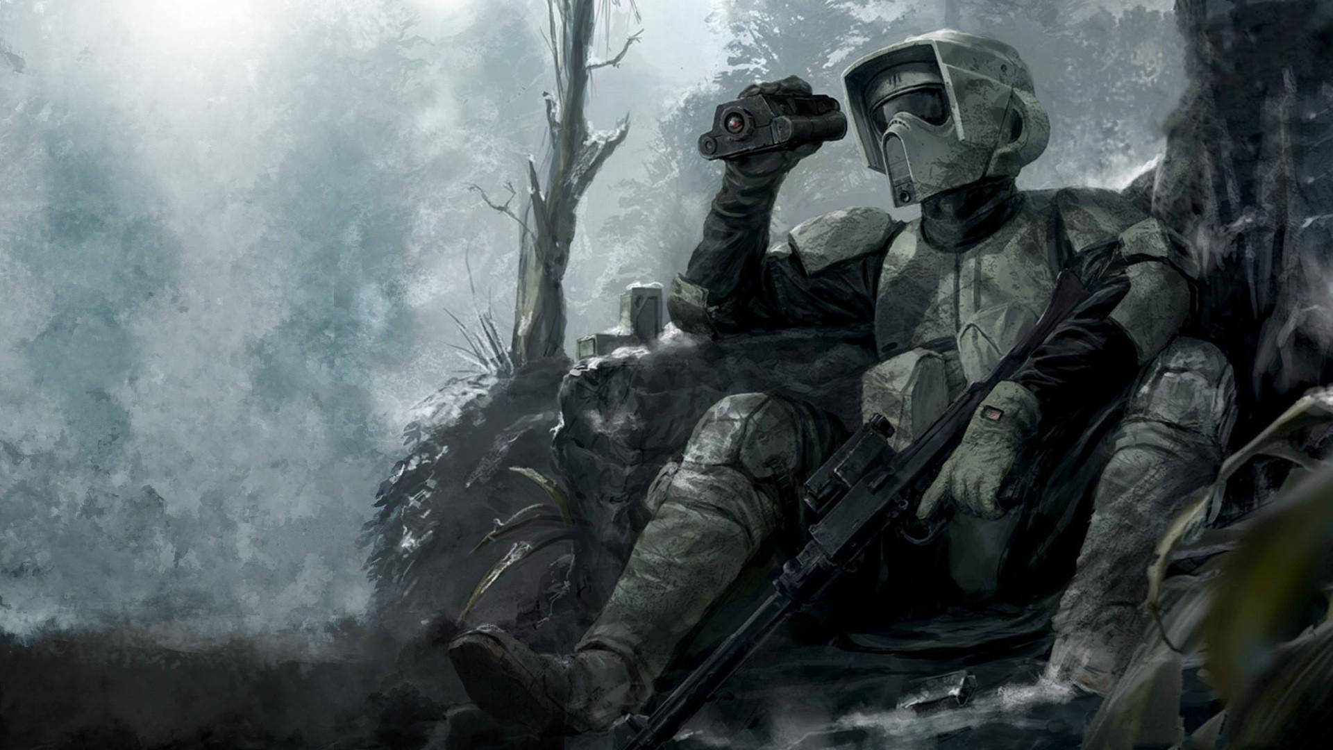 Star Wars duvar kağıdı, Stormtrooper'ın dinlenip savaş alanını izlemesi