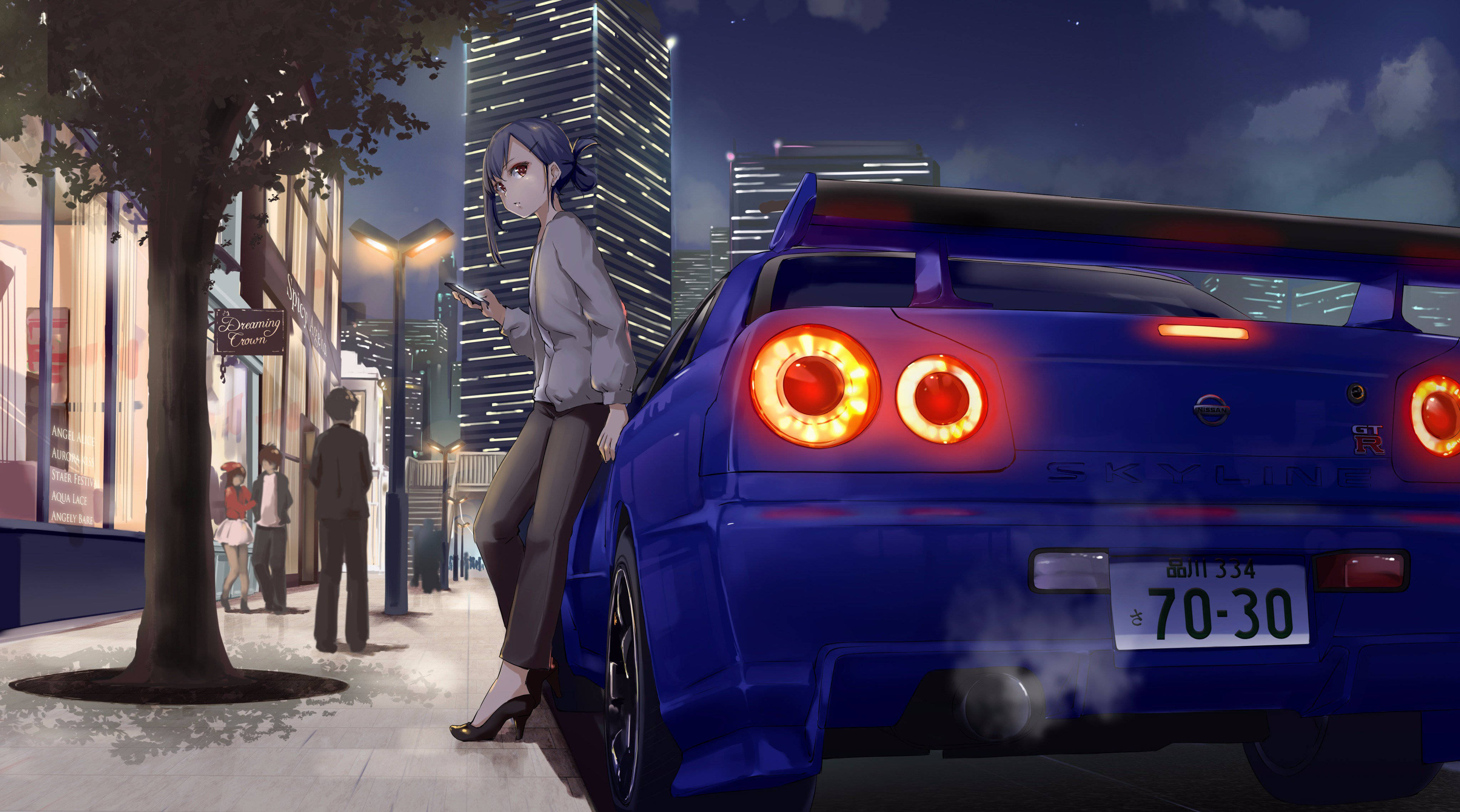 Nissan Skyline Arabaya Yaslanan Anime Kızı Duvar Kağıdı