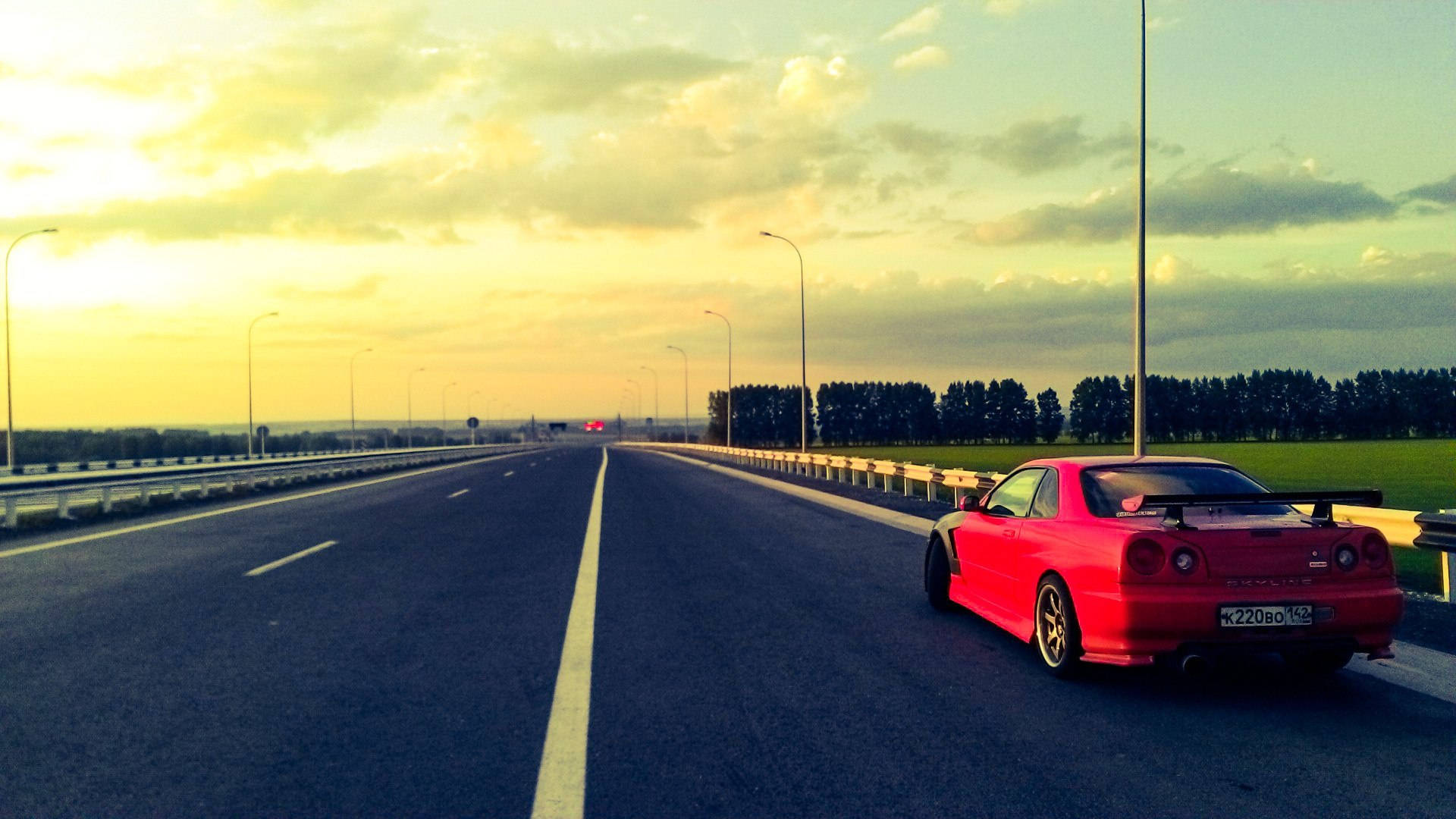 Nissan Skyline GTR R34 Gün Batımı Yol Duvar Kağıdı