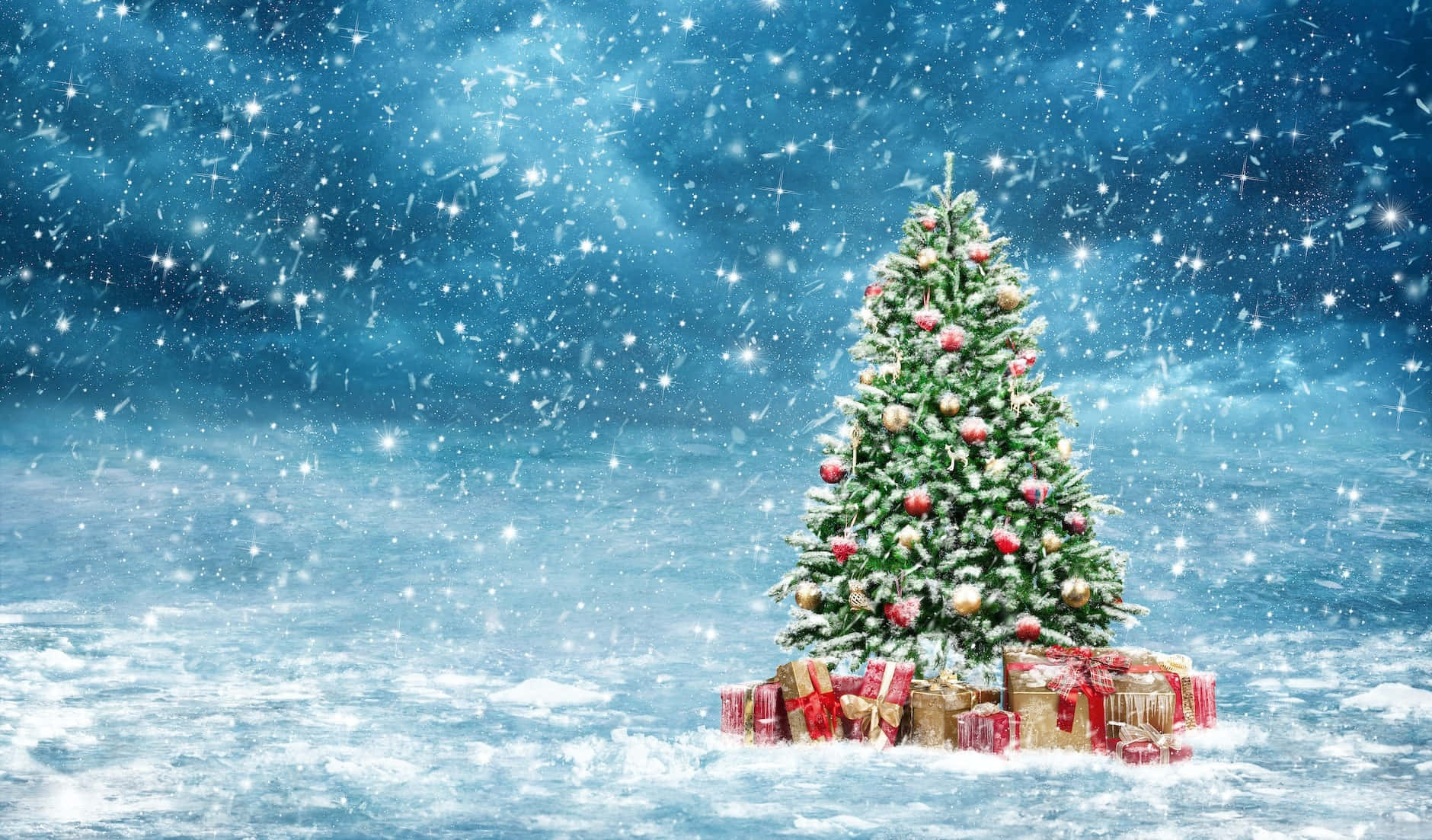 Noel Ağacı ve Kar Manzaraları Duvar Kağıdı