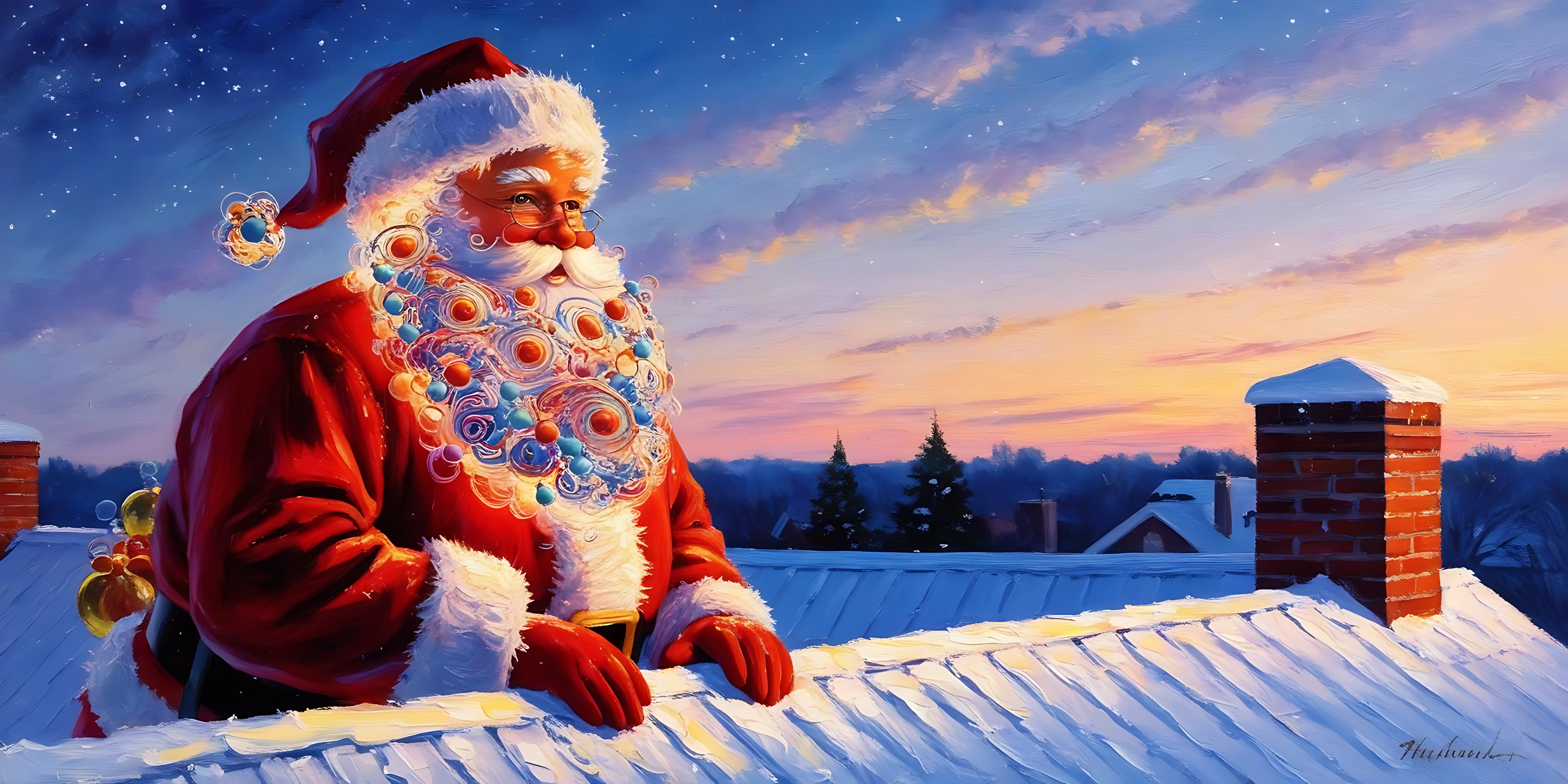 Noel Baba çatıda oturuyor Duvar Kağıdı
