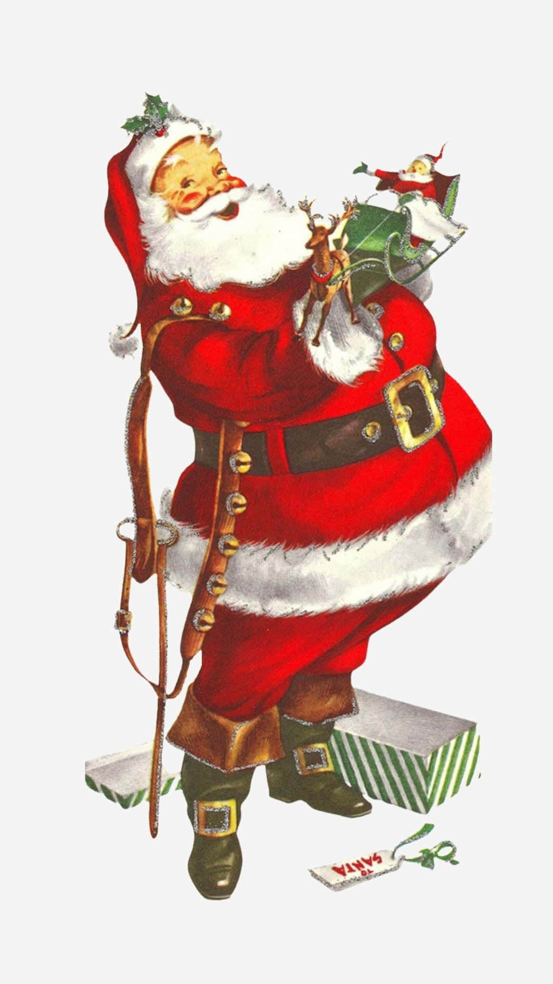Noel baba elinde hediye tutuyor Duvar Kağıdı