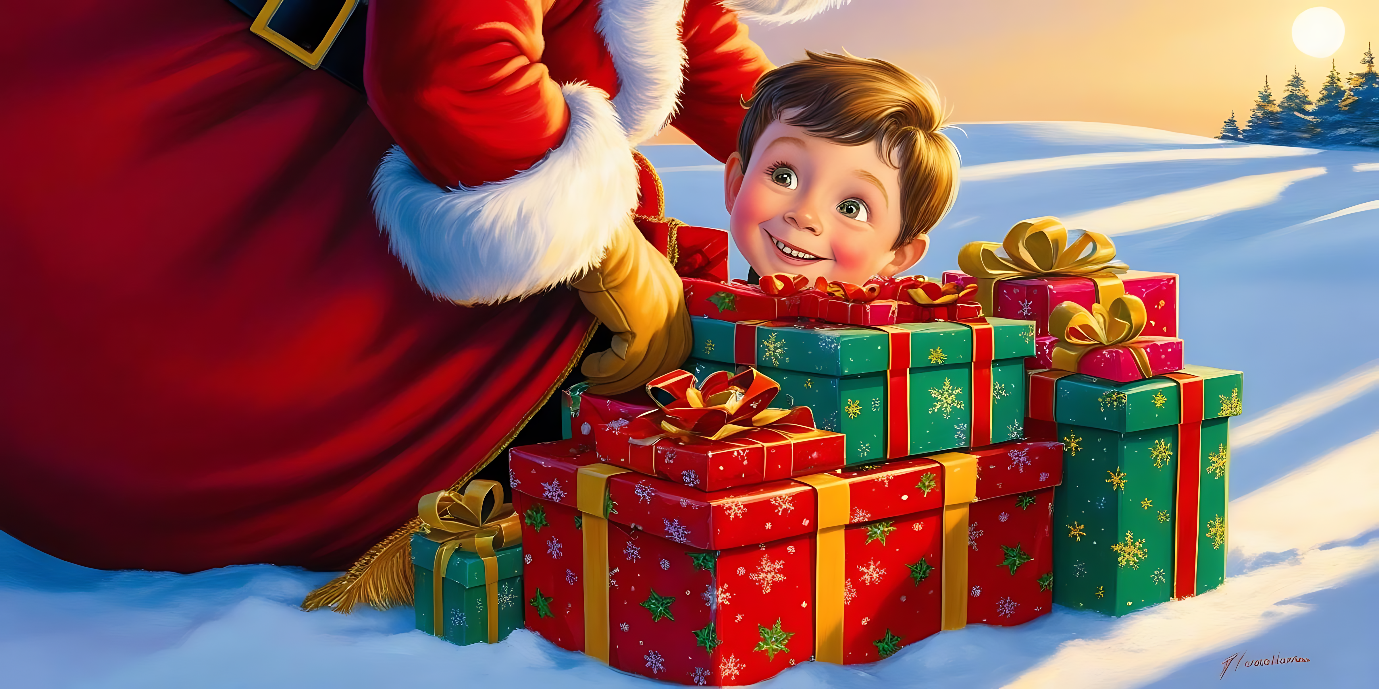 Noel Baba hediye dağıtıyor Duvar Kağıdı