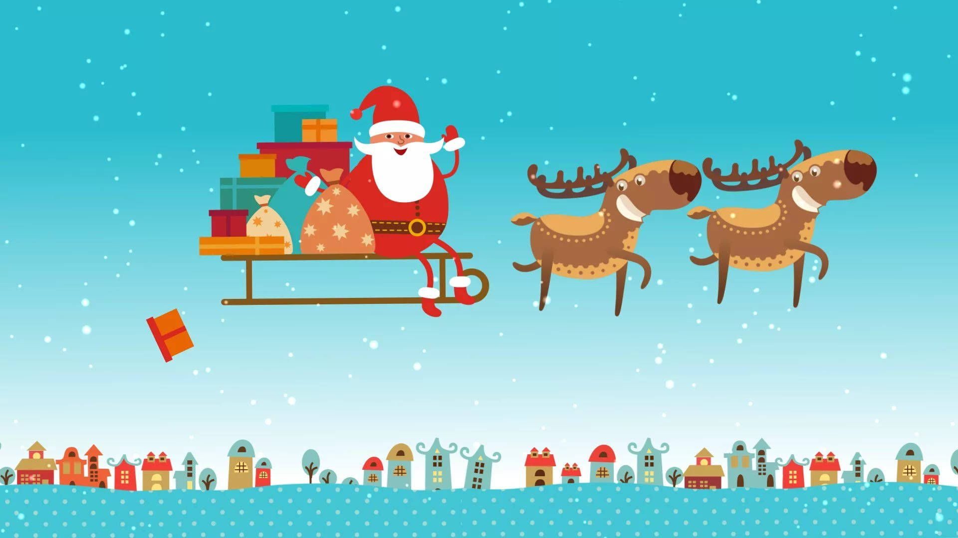 Noel Baba Ren Geyiği ve Kızağı Komik Noel Duvar Kağıdı