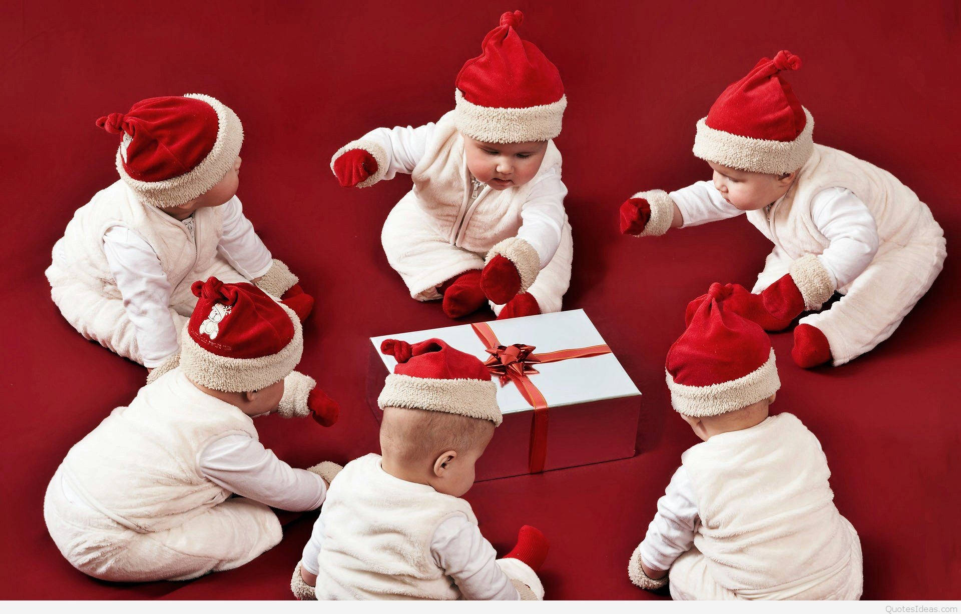 Noel Baba Şapkalı Bebekler Komik Noel Duvar Kağıdı