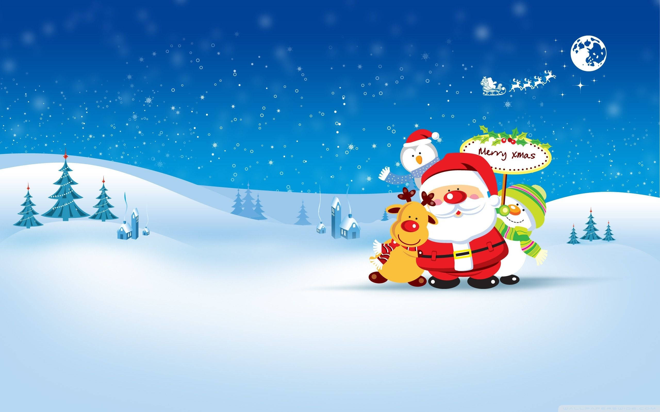 Noel Estetiği Mavi Kar Noel Baba Masaüstü Duvar Kağıdı