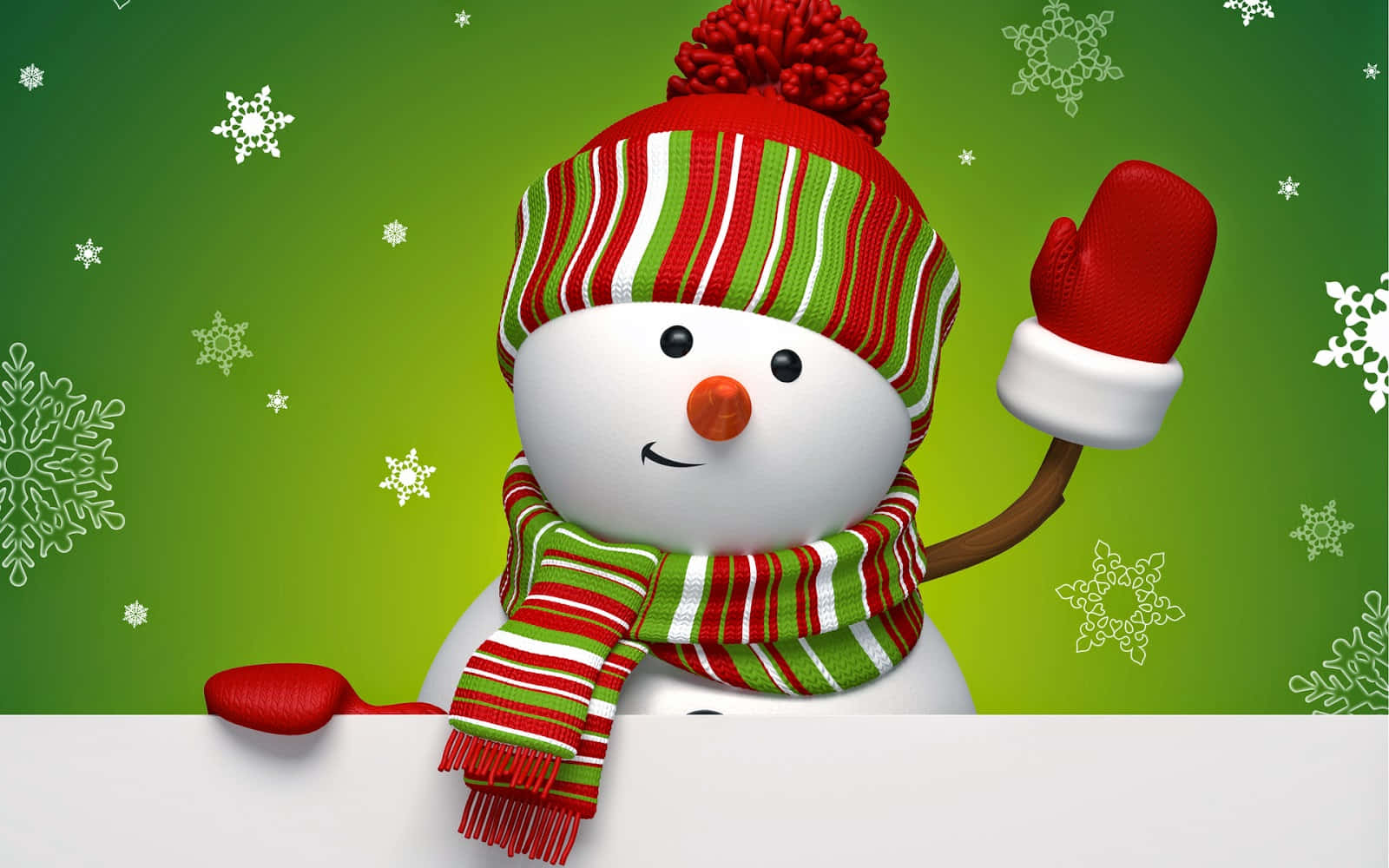 Noel Karikatürü Kardan Adam Noel Baba Şapkasıyla El Sallıyor Resmi Duvar Kağıdı