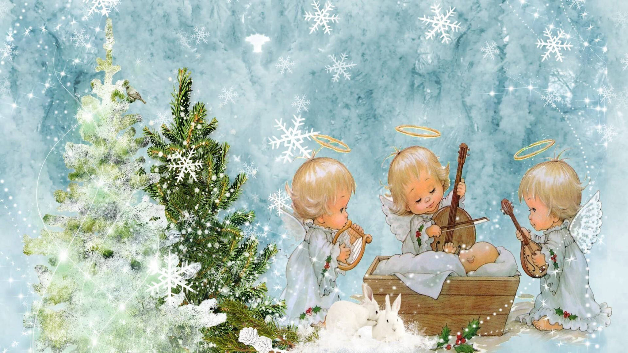 Noel Melekleri ve Bebek İsa Duvar Kağıdı