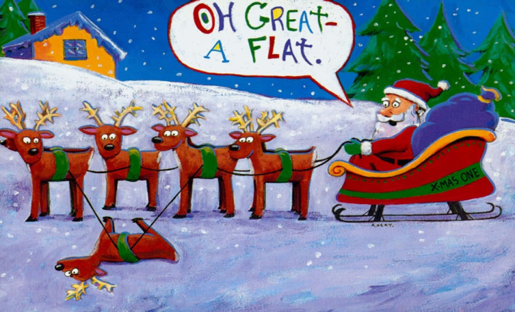 Noel neşesine komik bir dokunuş – Tek boynuzlu ata binen Noel Baba Duvar Kağıdı