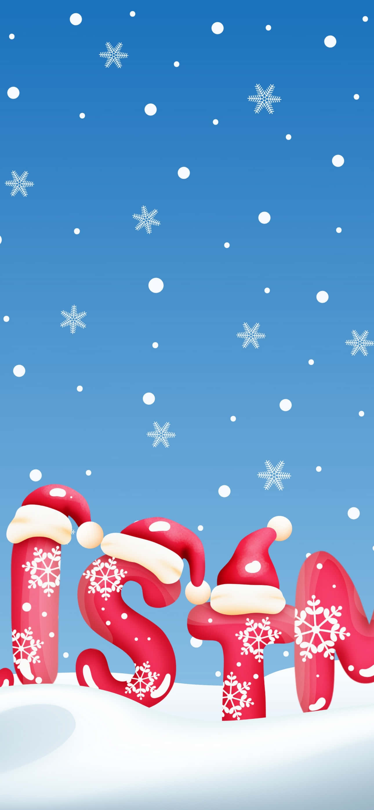 noel şapkaları ve kar taneleri olan bir noel ağacı Duvar Kağıdı