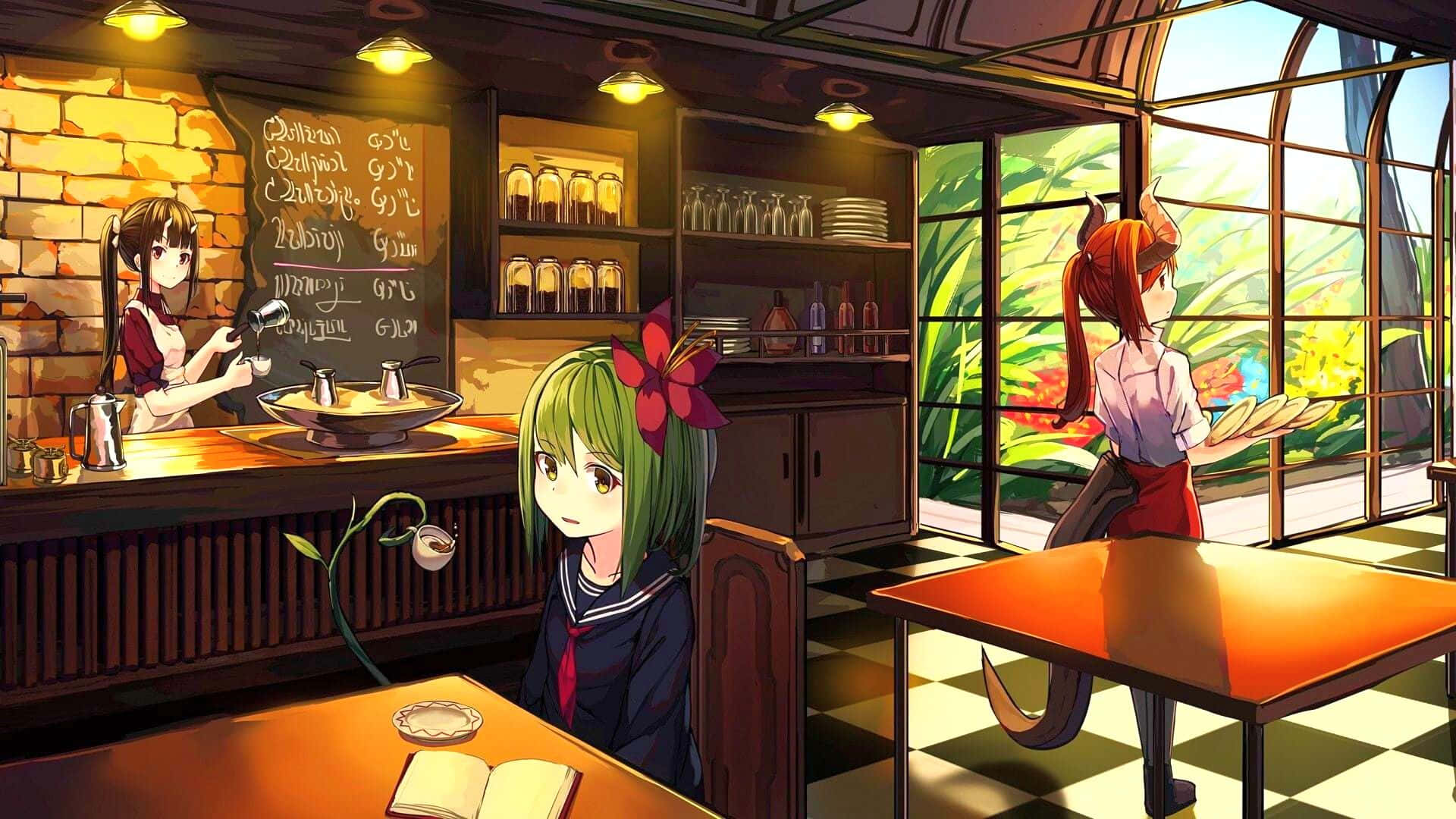 Öğrenci Anime Kafe Arka Planı Duvar Kağıdı