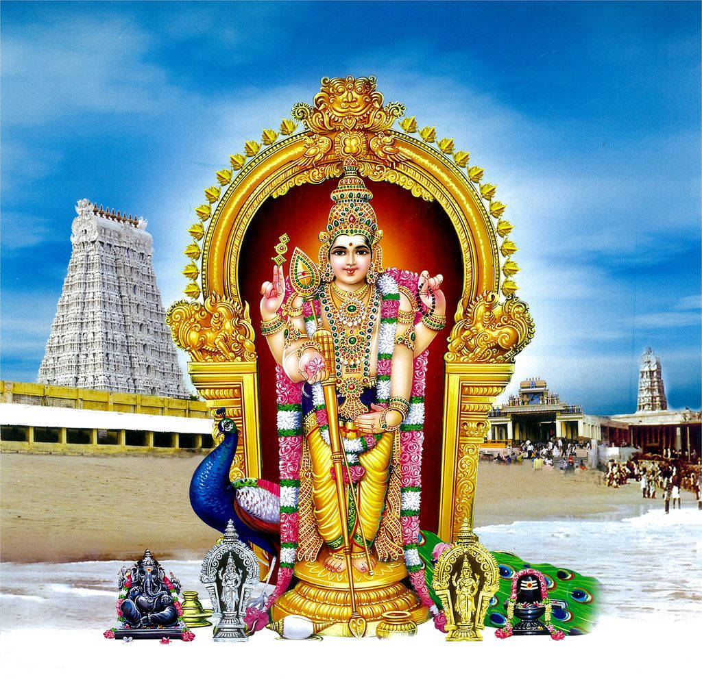 Okyanus Arka Planında Lord Murugan Seti