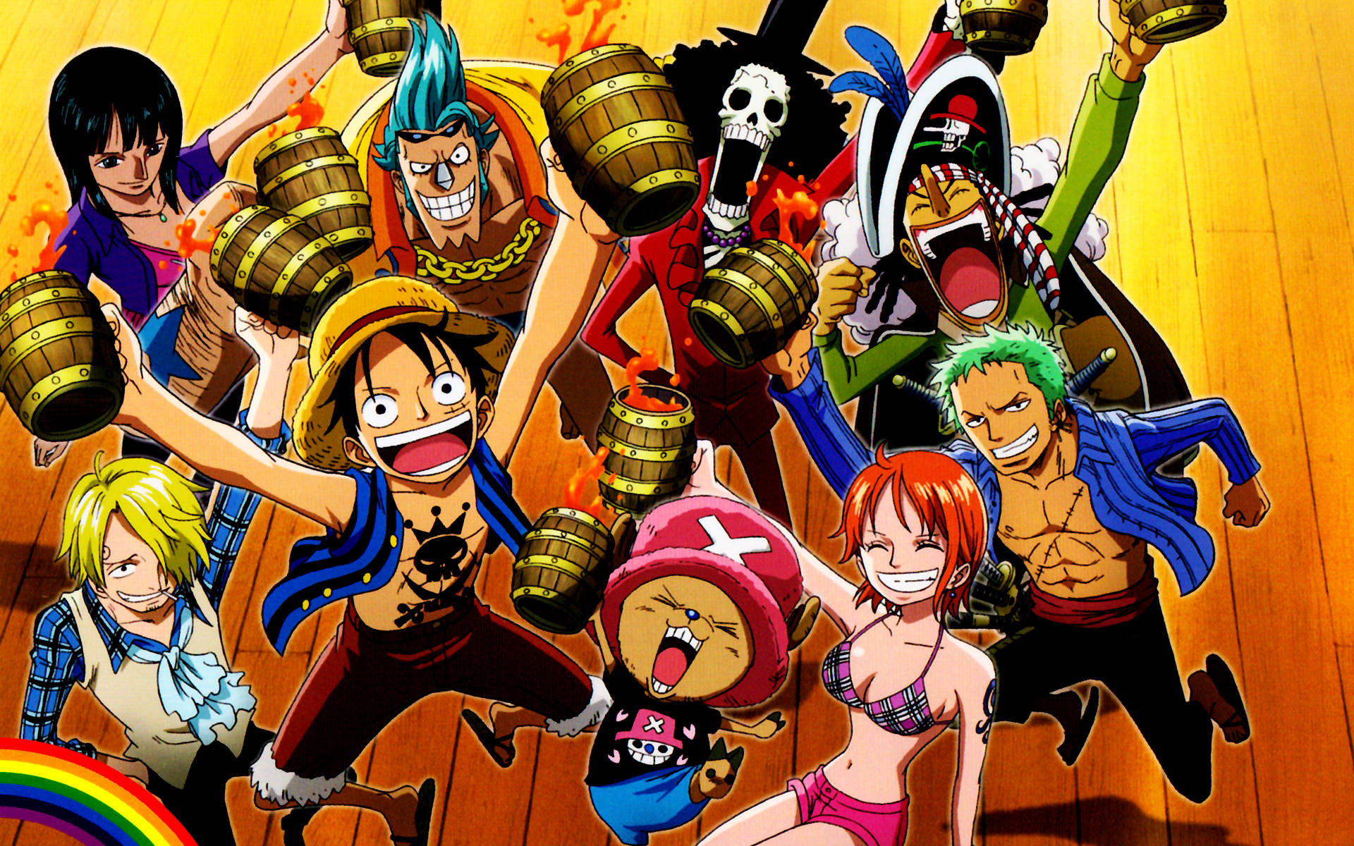 One Piece 4K Ahşap Fıçı Bira Kupaları Duvar Kağıdı