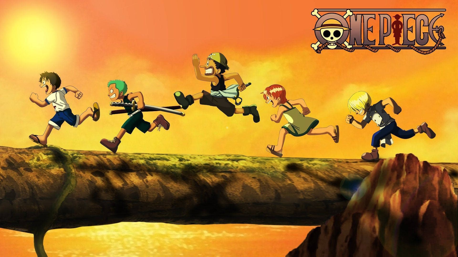 One Piece Canlı Çocuklar Birbirini Kovalıyor Duvar Kağıdı
