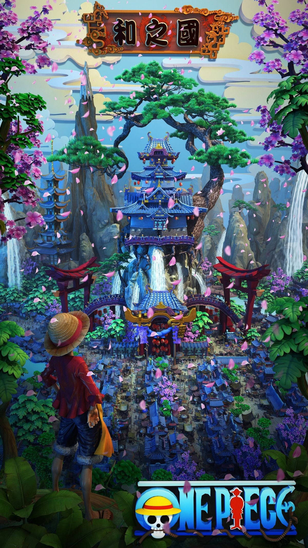 One Piece Canlı Japon Binası Duvar Kağıdı