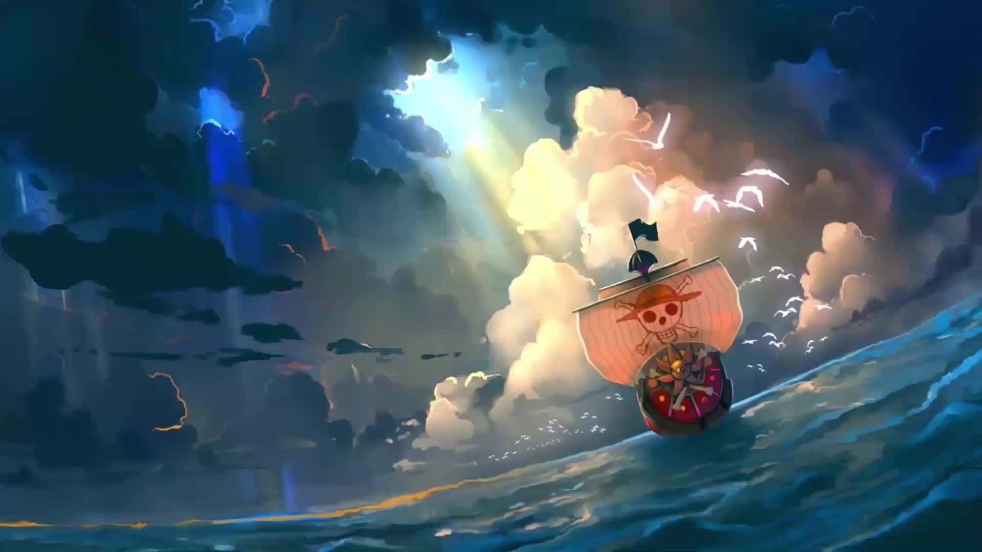 One Piece Havalı Korsan Gemisi Duvar Kağıdı