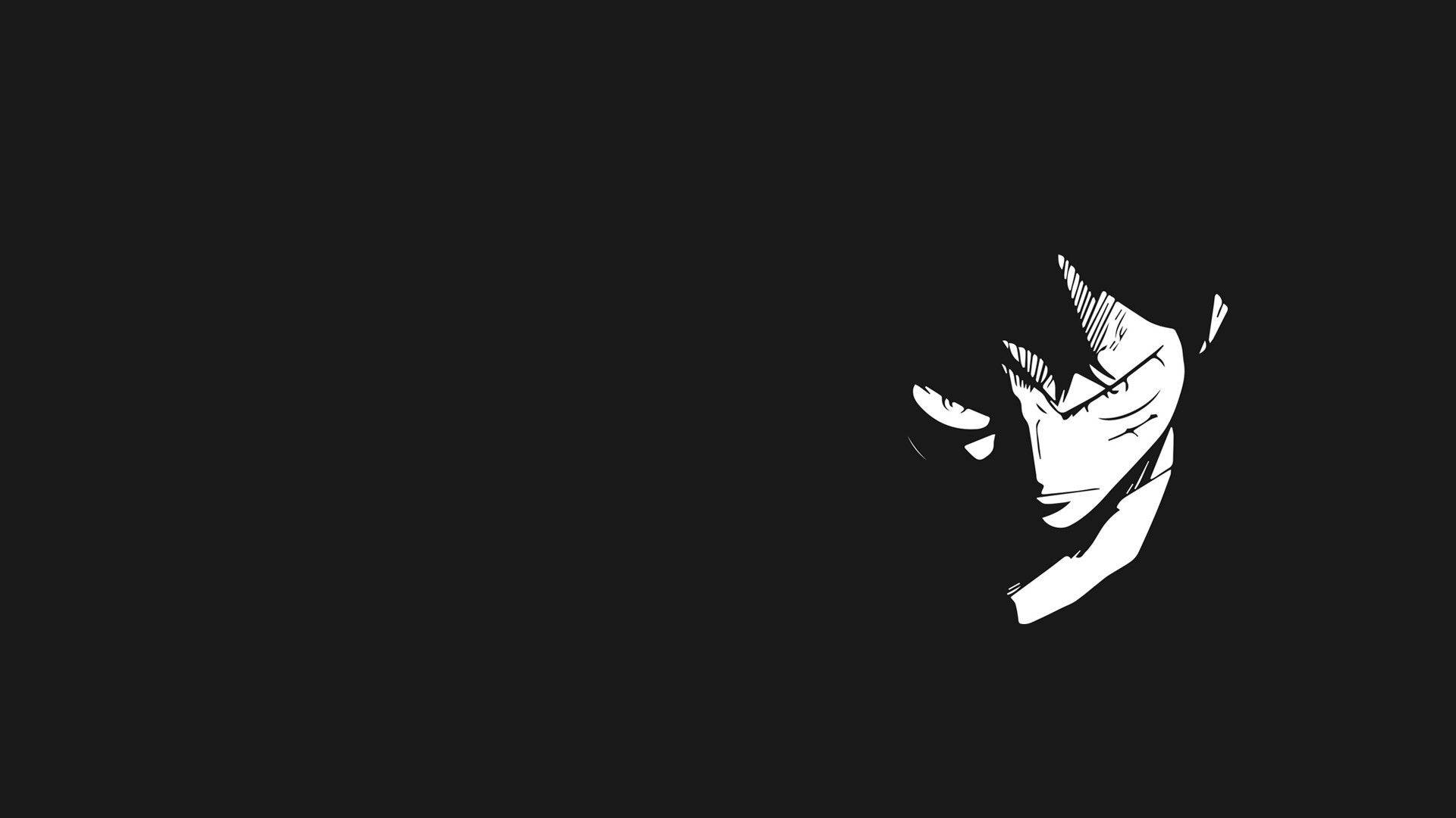Siyah beyaz One Piece duvar kağıdında öfkeli görünen Luffy.