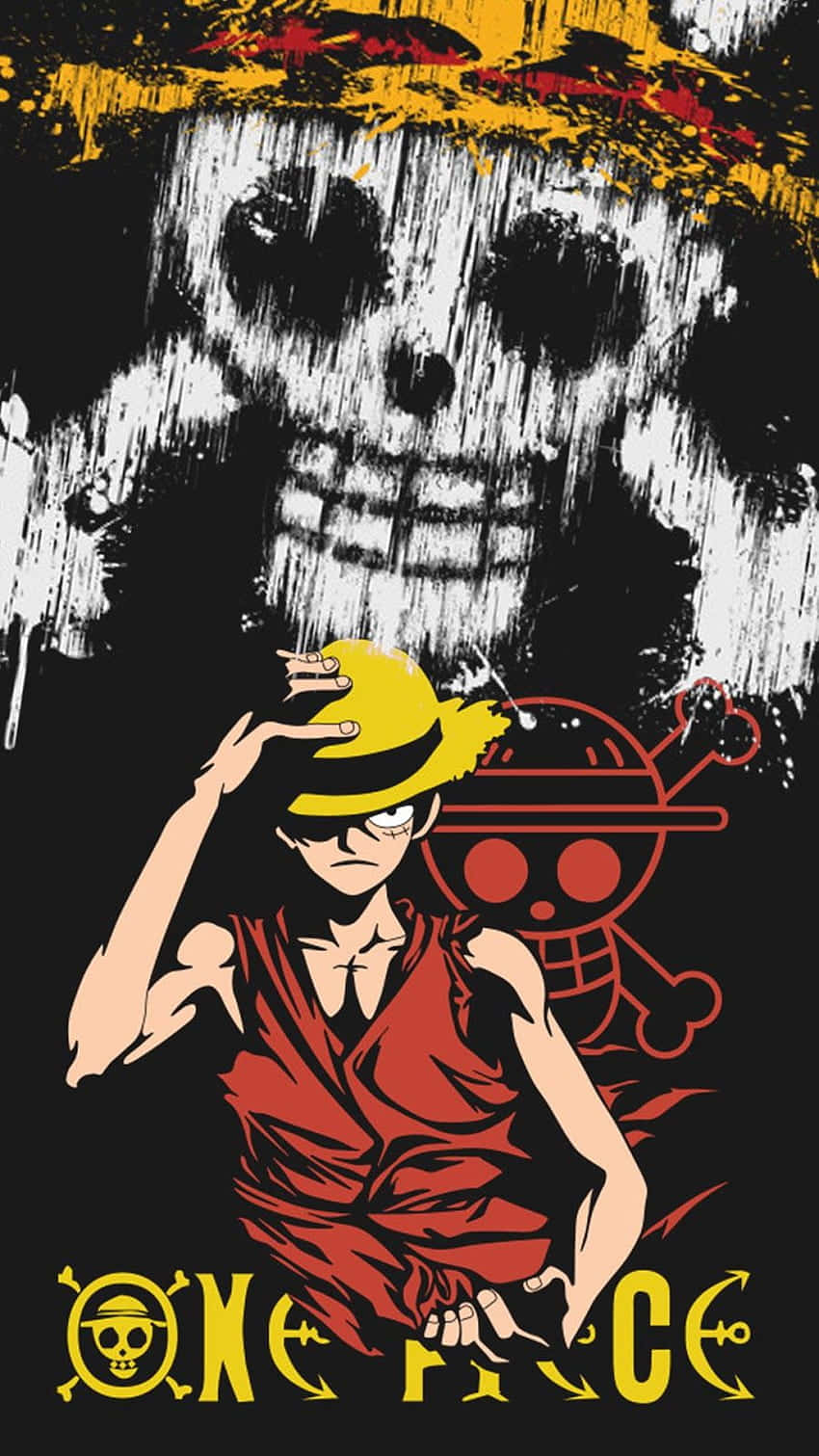 One Piece Luffy ve Korsan Kafatası Logosu Resmi Duvar Kağıdı