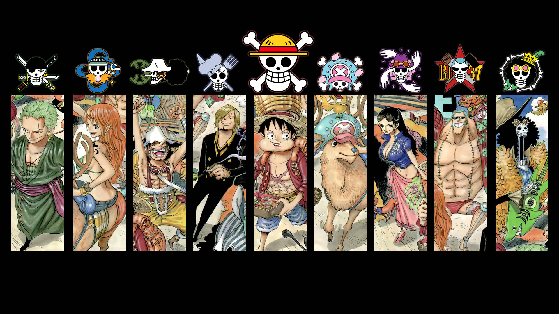 One Piece Masaüstü Logo ve Karakterler Duvar Kağıdı