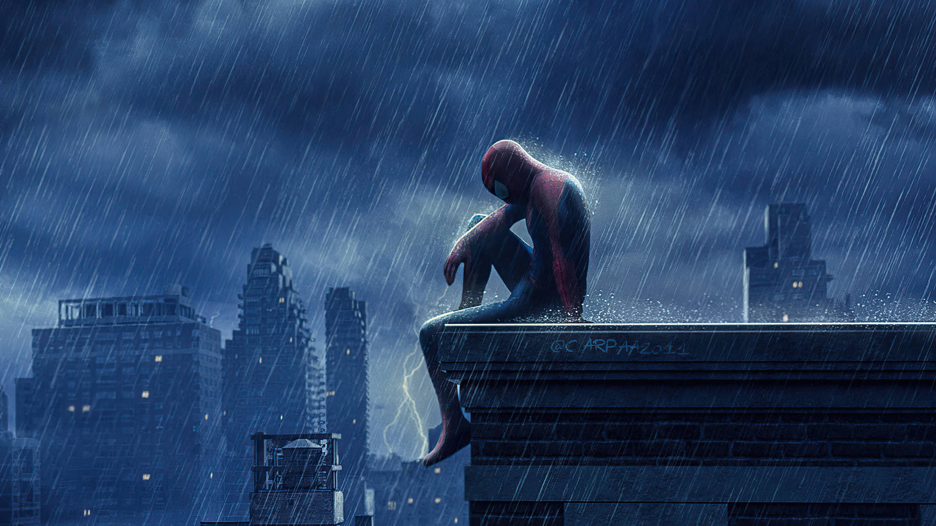 Örümcek-Adam Çatıda Üzgün 4K — Spiderman Duvar Kağıdı