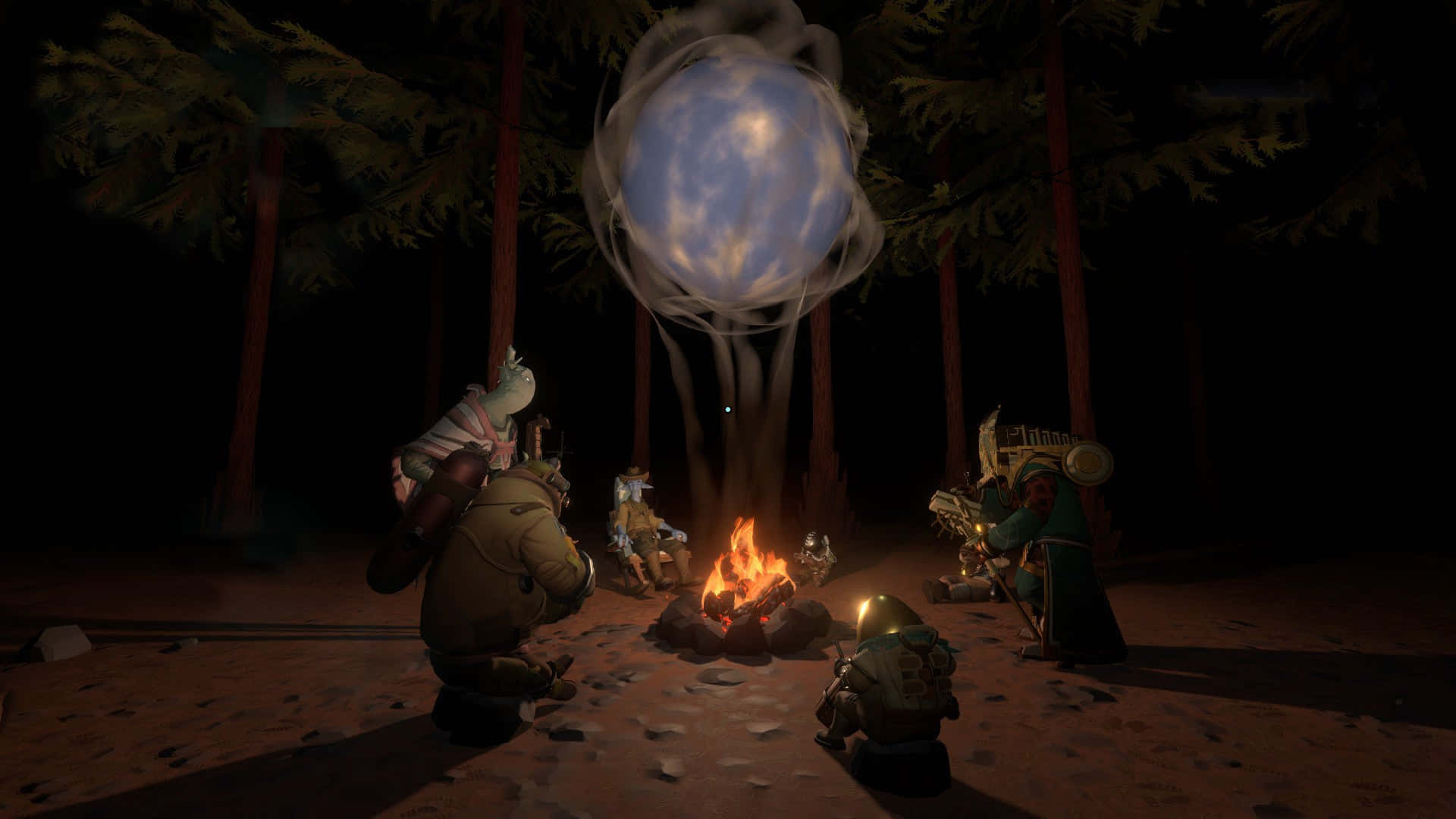 Outer Wilds Kaşifleri Kamp Ateşi Başında Duvar Kağıdı