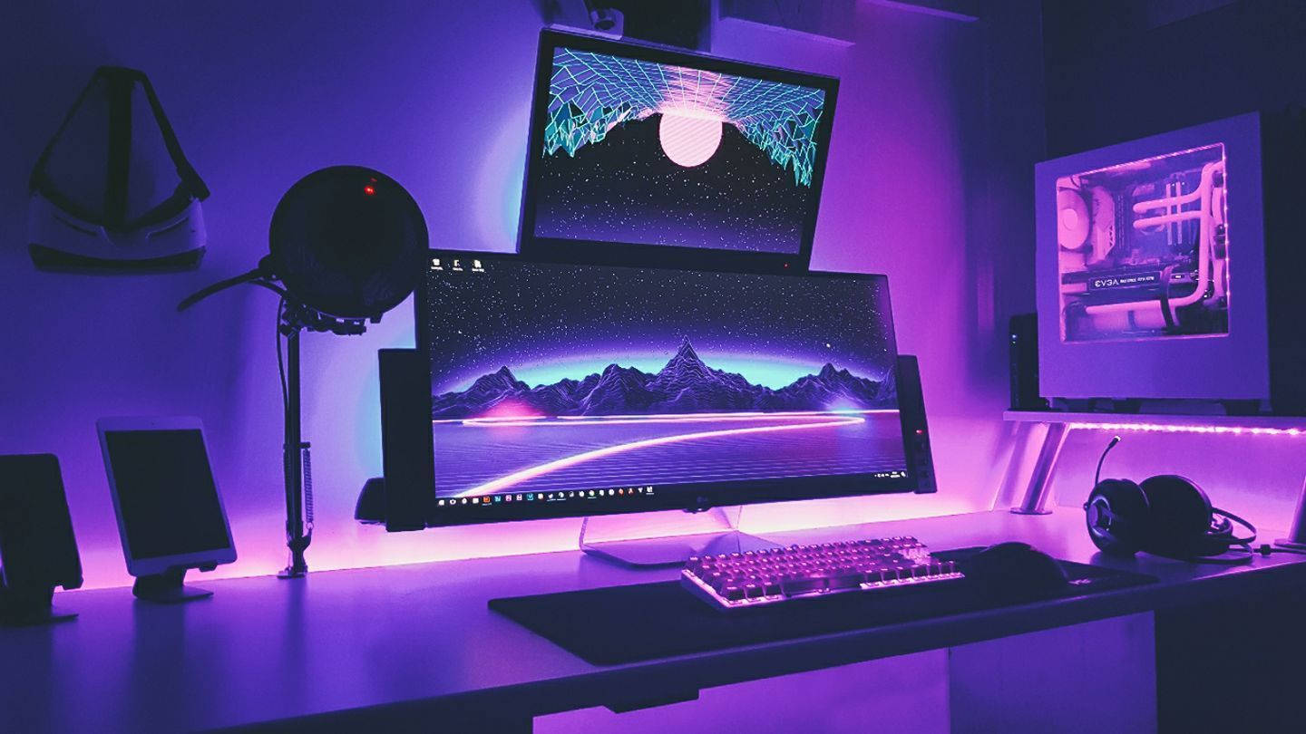 Oyun Odası Çift Üst Üste Monitör Duvar Kağıdı