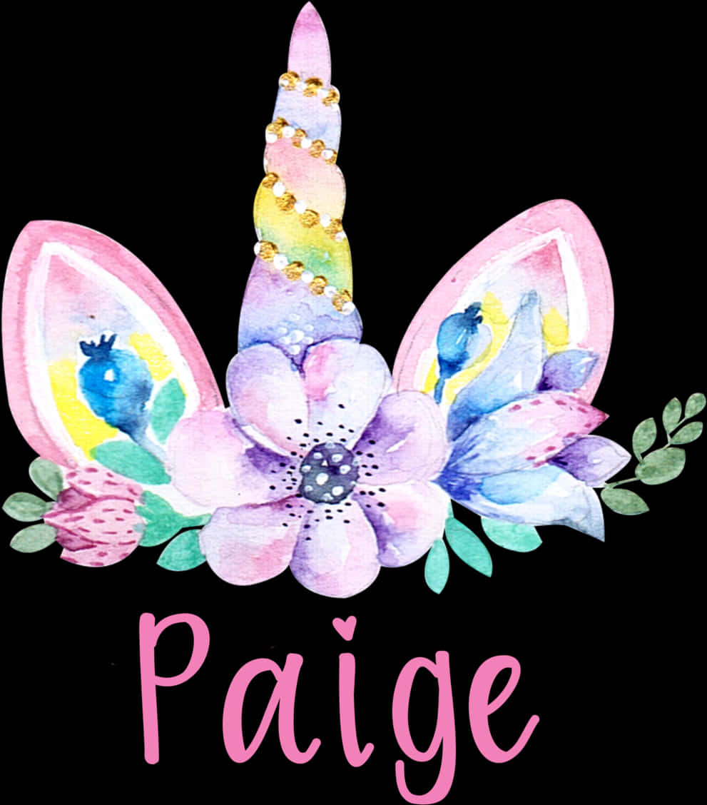 Paige İsimli Kişiselleştirilmiş Unicorn Çiçekli Taç Duvar Kağıdı