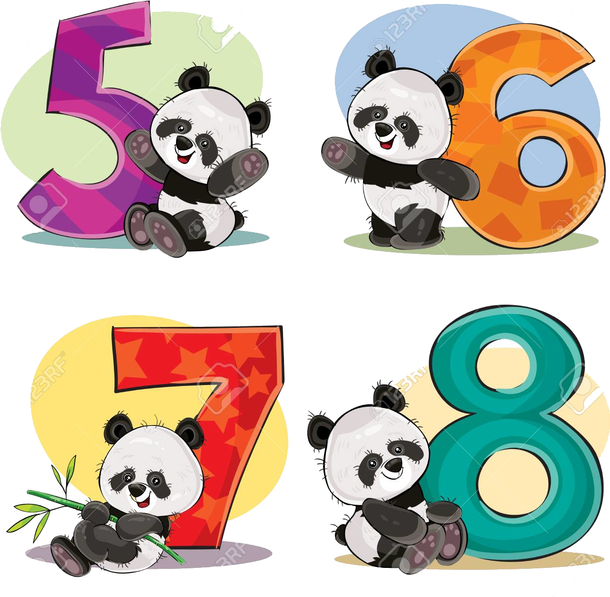 Panda Sayılar 5'ten 8'e Duvar Kağıdı