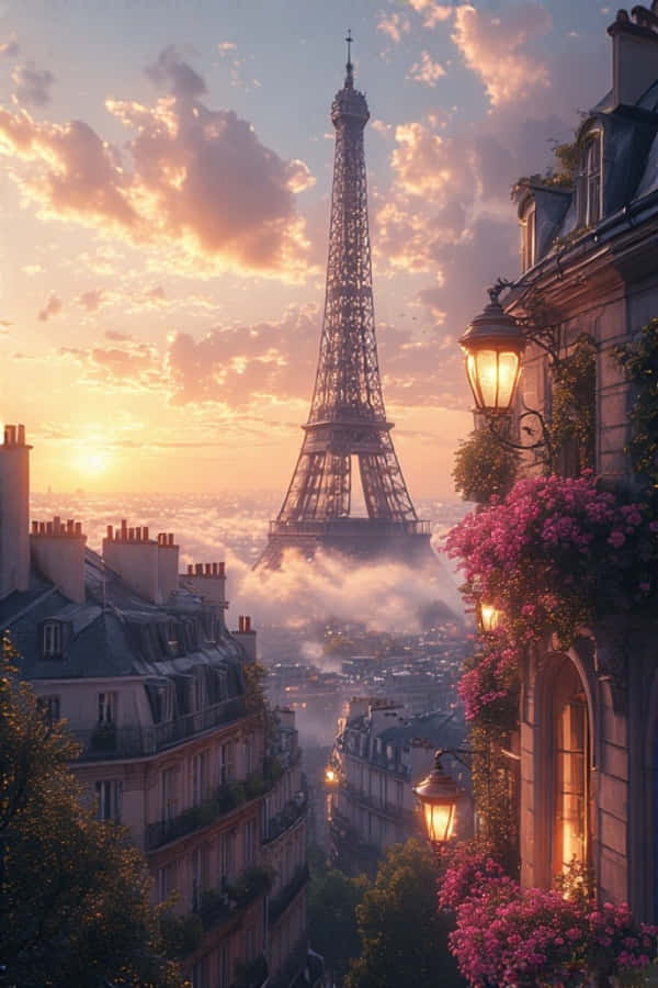 Paris Çatıları ve Eyfel Kulesi Gün Doğumu 4K Duvar Kağıdı