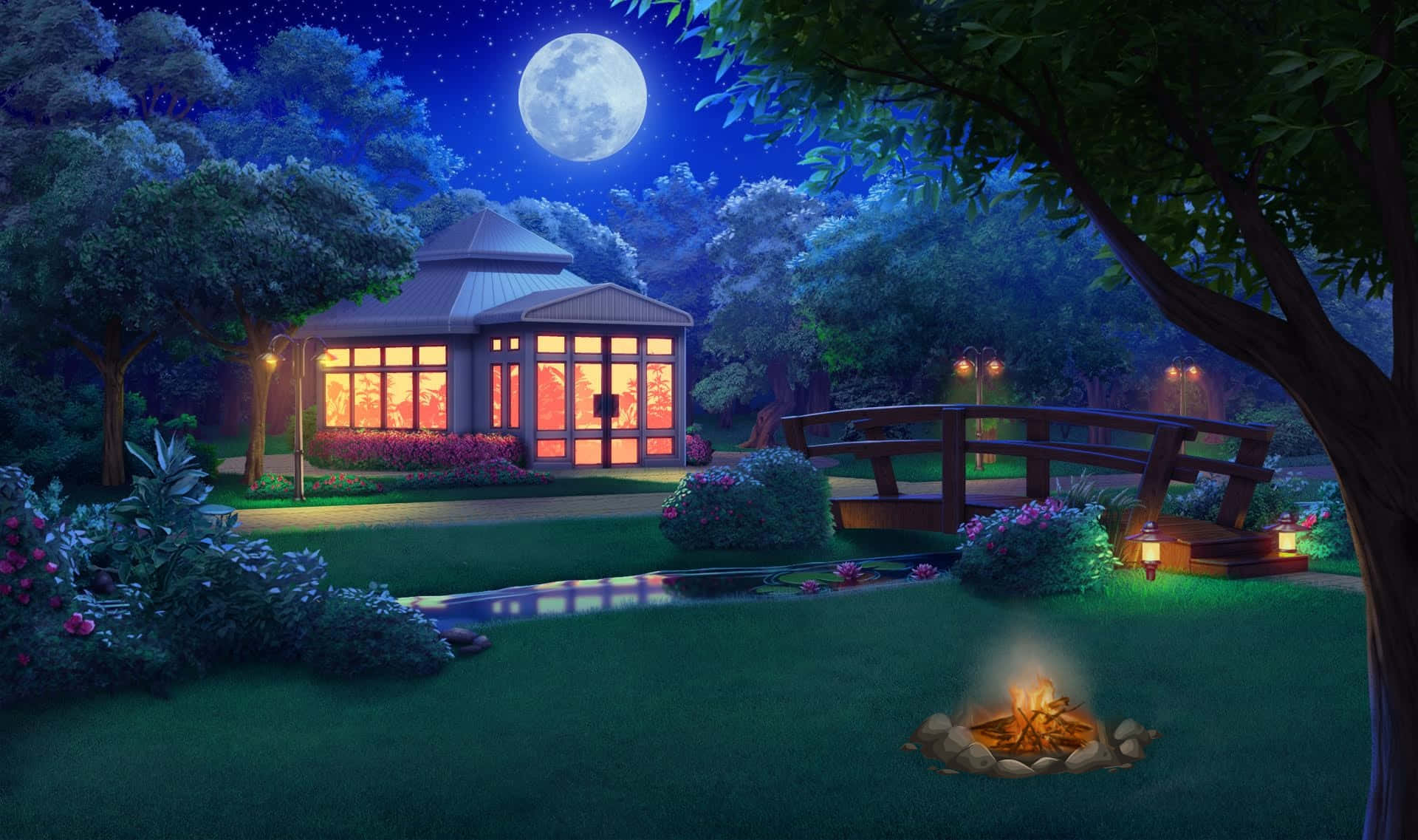 Park Ay Işıklı Gece Gökyüzü Dış Mekan Arkaplanı Duvar Kağıdı