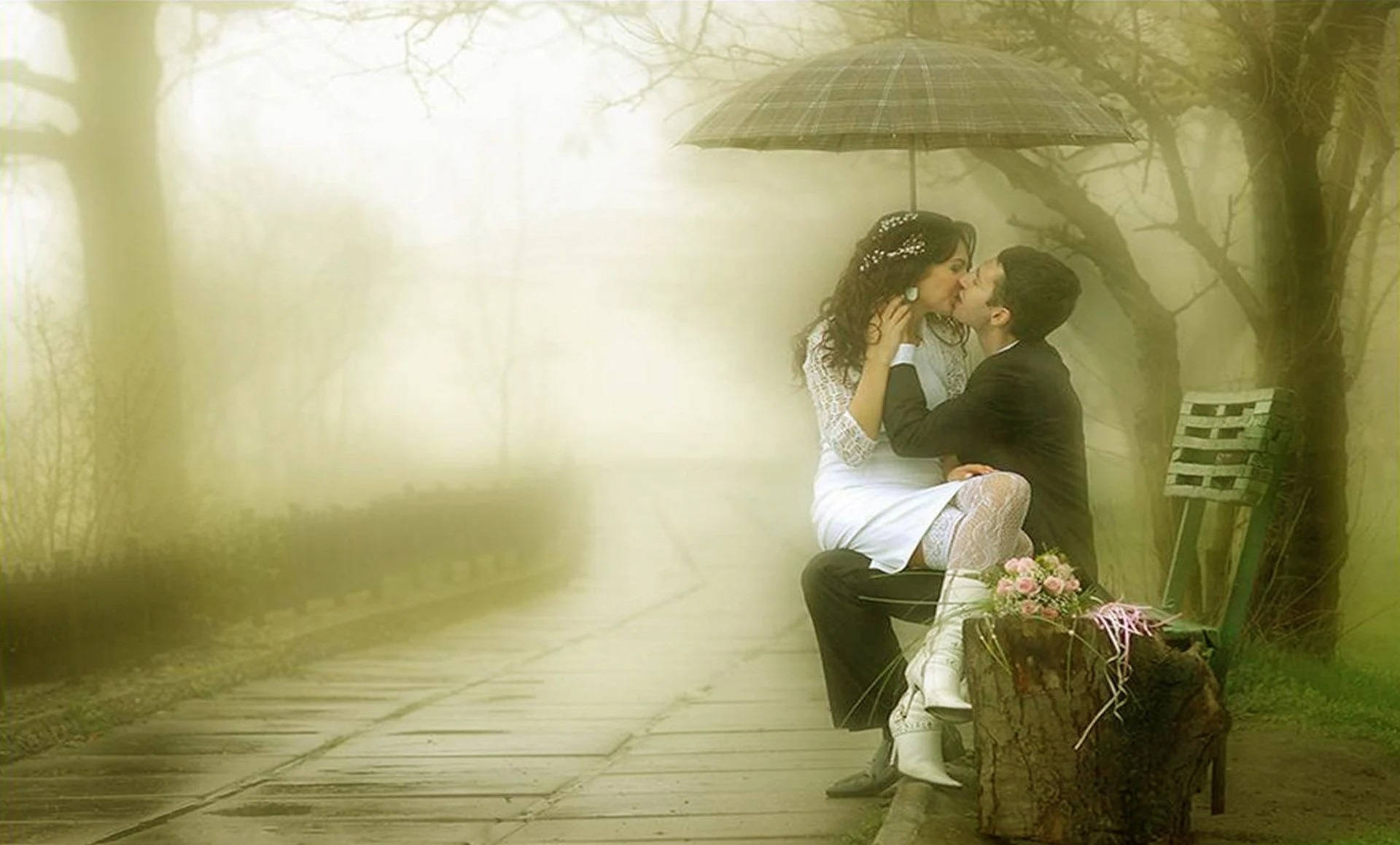 Parkta Romantik Aşk Duvar Kağıdı