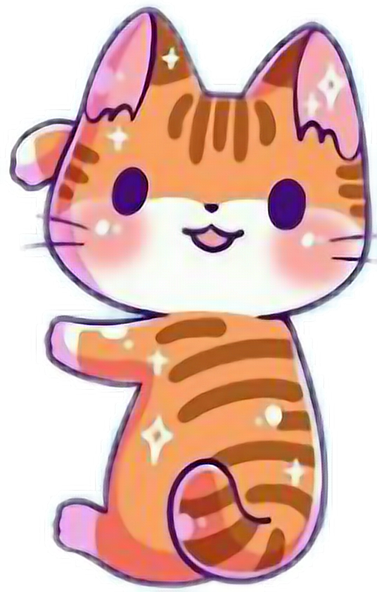 Parlak Çizgili Kawaii Kedi.PNG Duvar Kağıdı