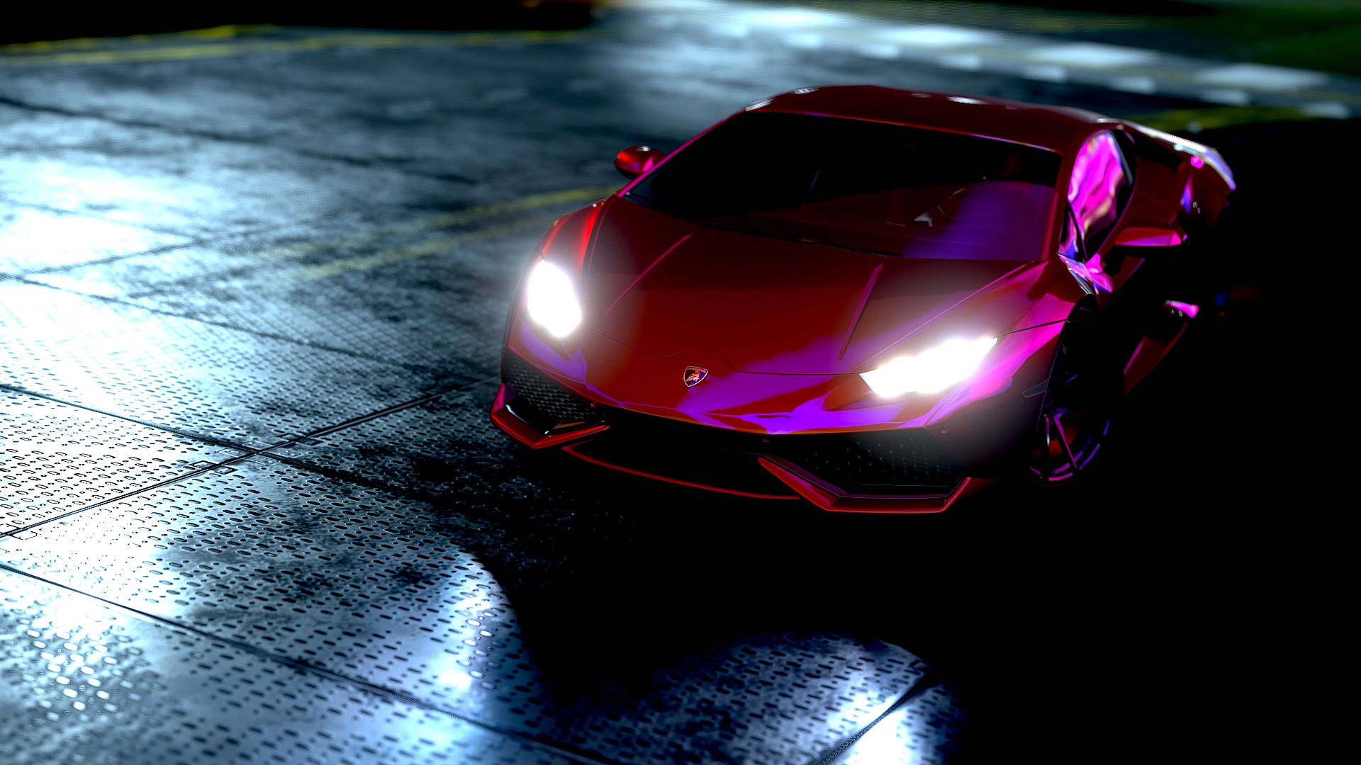 Kırmızı Lamborghini Huracan neon ışıklı duvar kağıdı.
