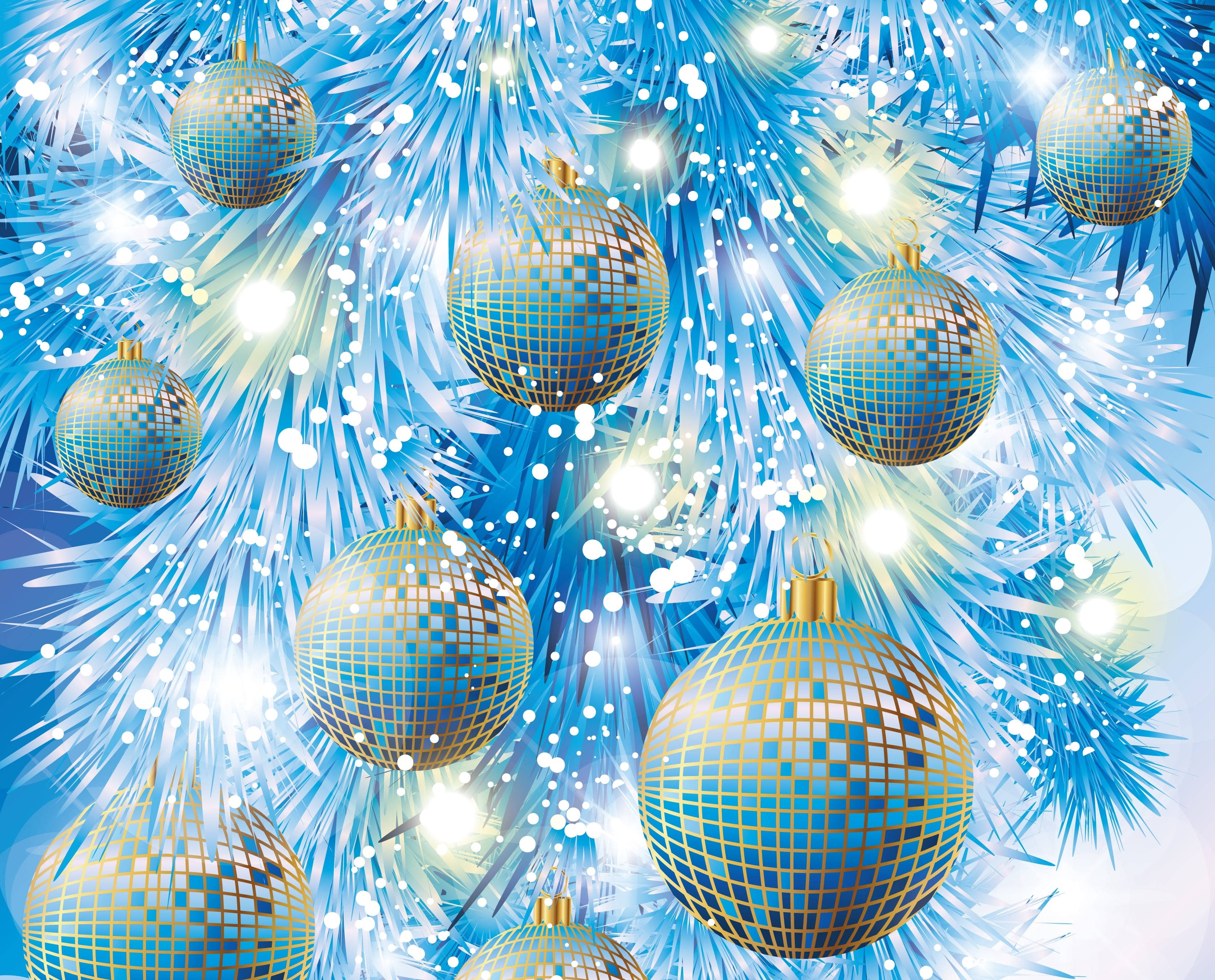 Parlak Mavi Ayna Noel Topları Duvar Kağıdı