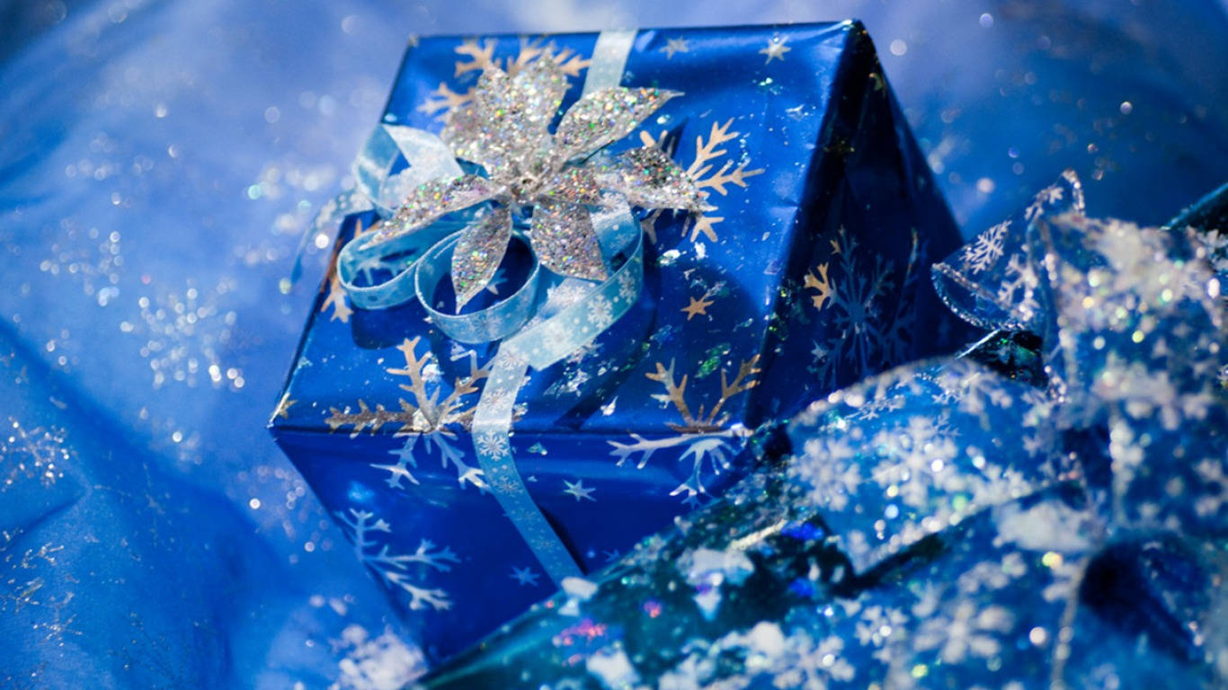 Parlak Mavi Noel Hediyesi Duvar Kağıdı