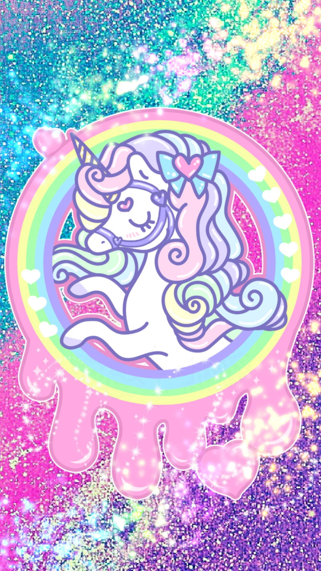 Parlak Sim ve Gökkuşağı Çemberindeki Unicorn Duvar Kağıdı