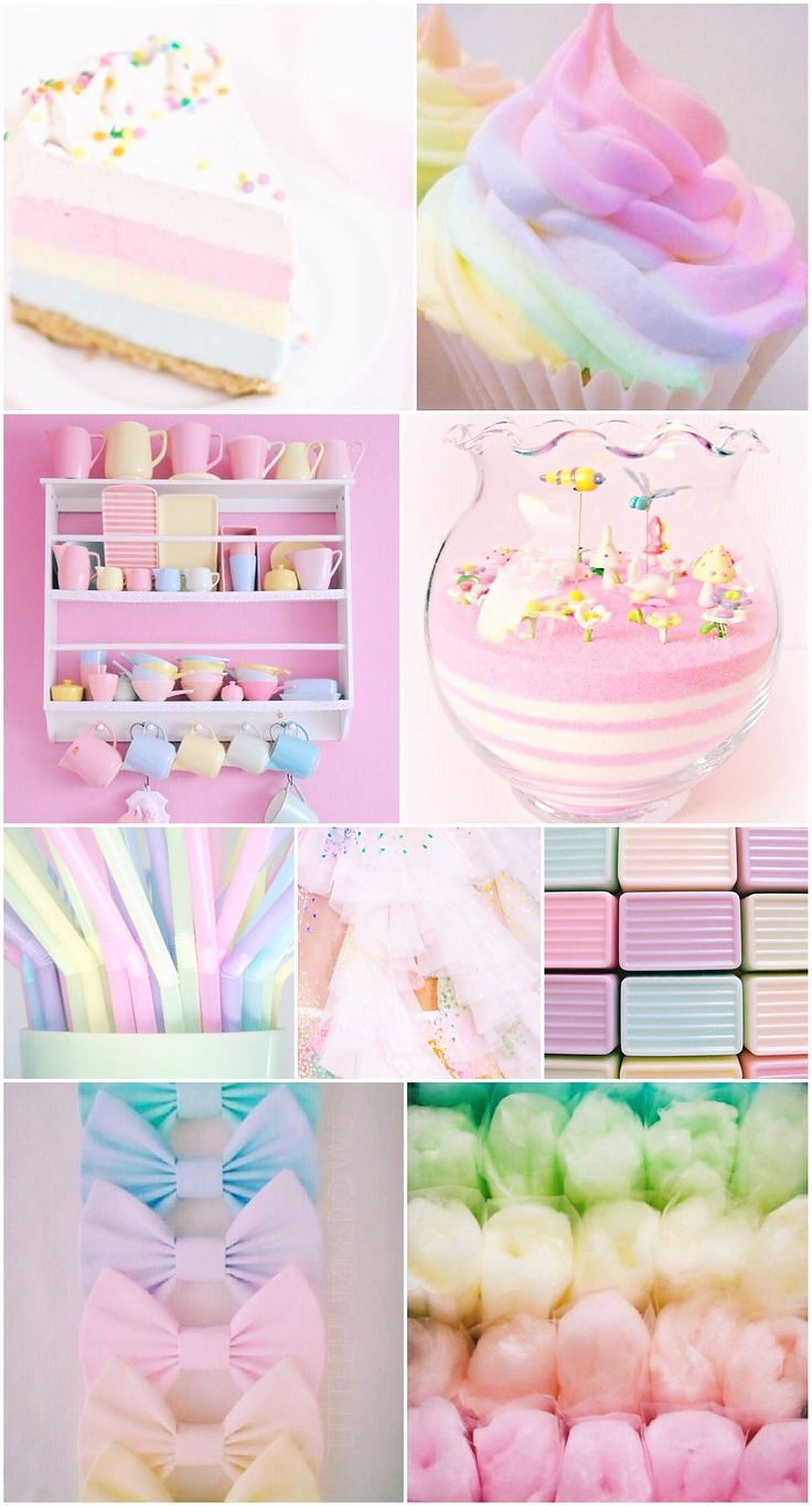 Pastel Gökkuşağı Şeylerinden Estetik Kolaj Duvar Kağıdı