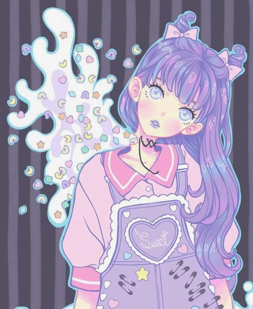 Pastel Gotik Anime Kızı Tulum Giyiyor Duvar Kağıdı