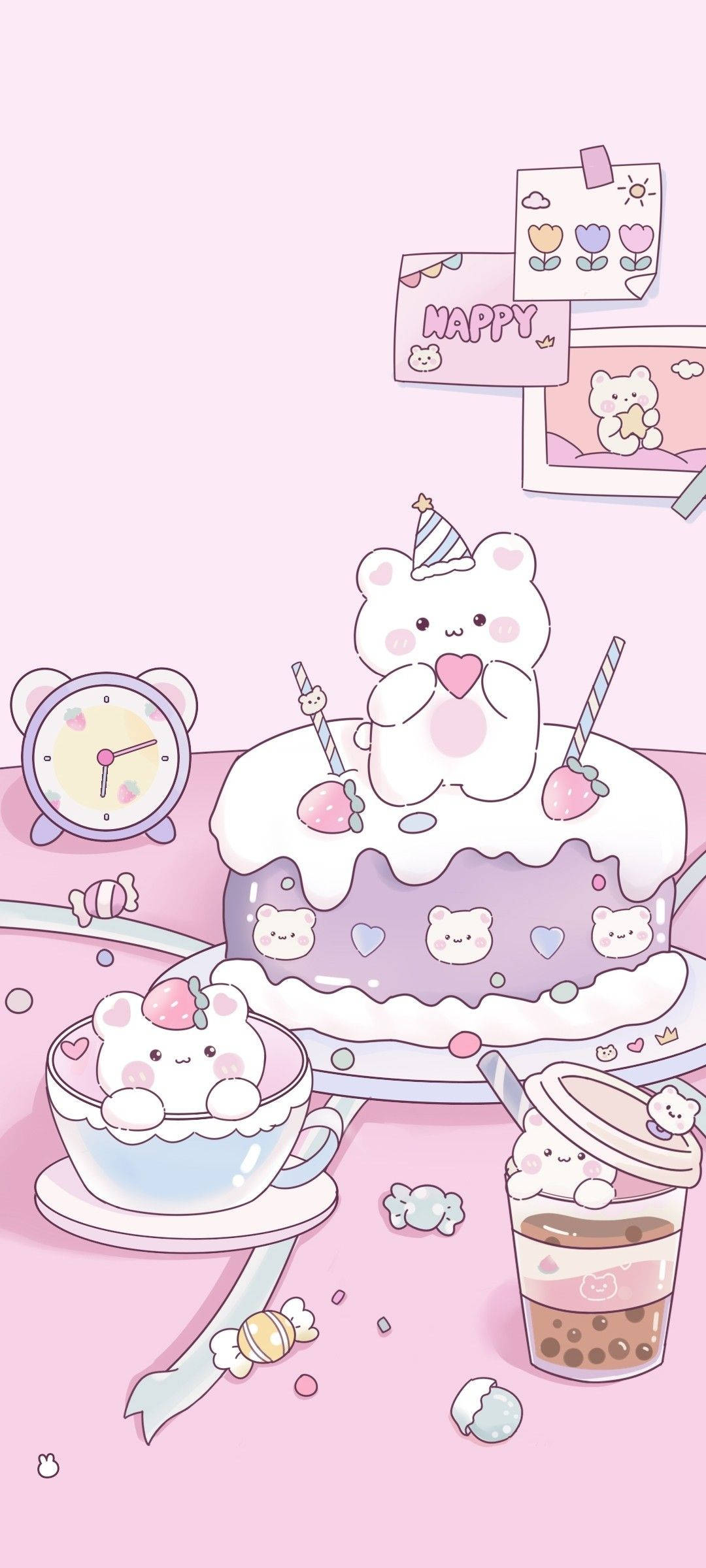 Pastel Kek ve Çay Yumuşak Estetiği Duvar Kağıdı