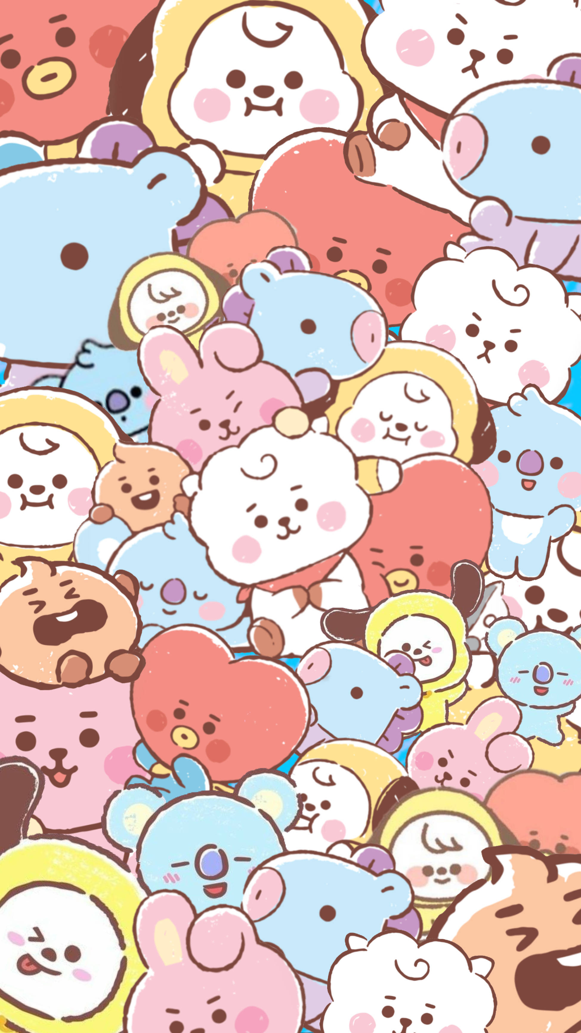 Pastel Mor Cooky ve BT21 Arkadaşları Duvar Kağıdı
