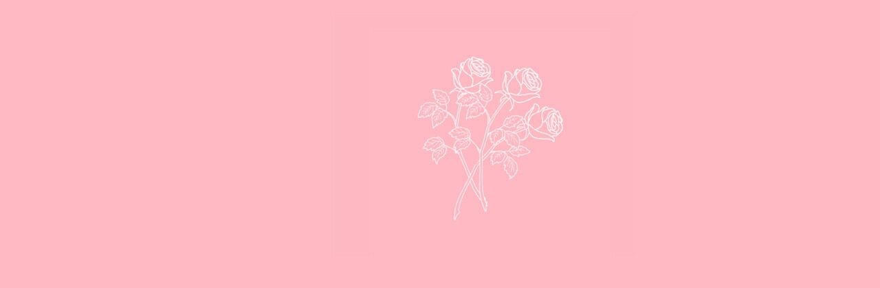Pastel Pembe Arkaplanda Çizgi Sanatı Güller Twitter Kapağı Duvar Kağıdı