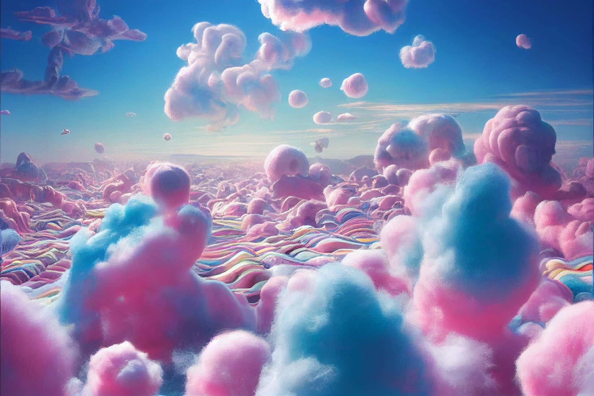Pastel Pembe ve Mavi Trippy Estetik Bulutlar Duvar Kağıdı