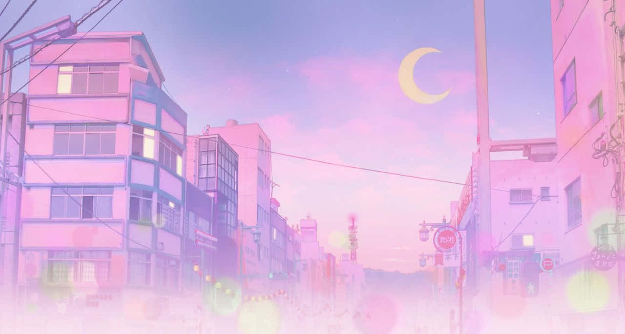 Pastel Sailor Moon Gece Şehri Anime Duvar Kağıdı