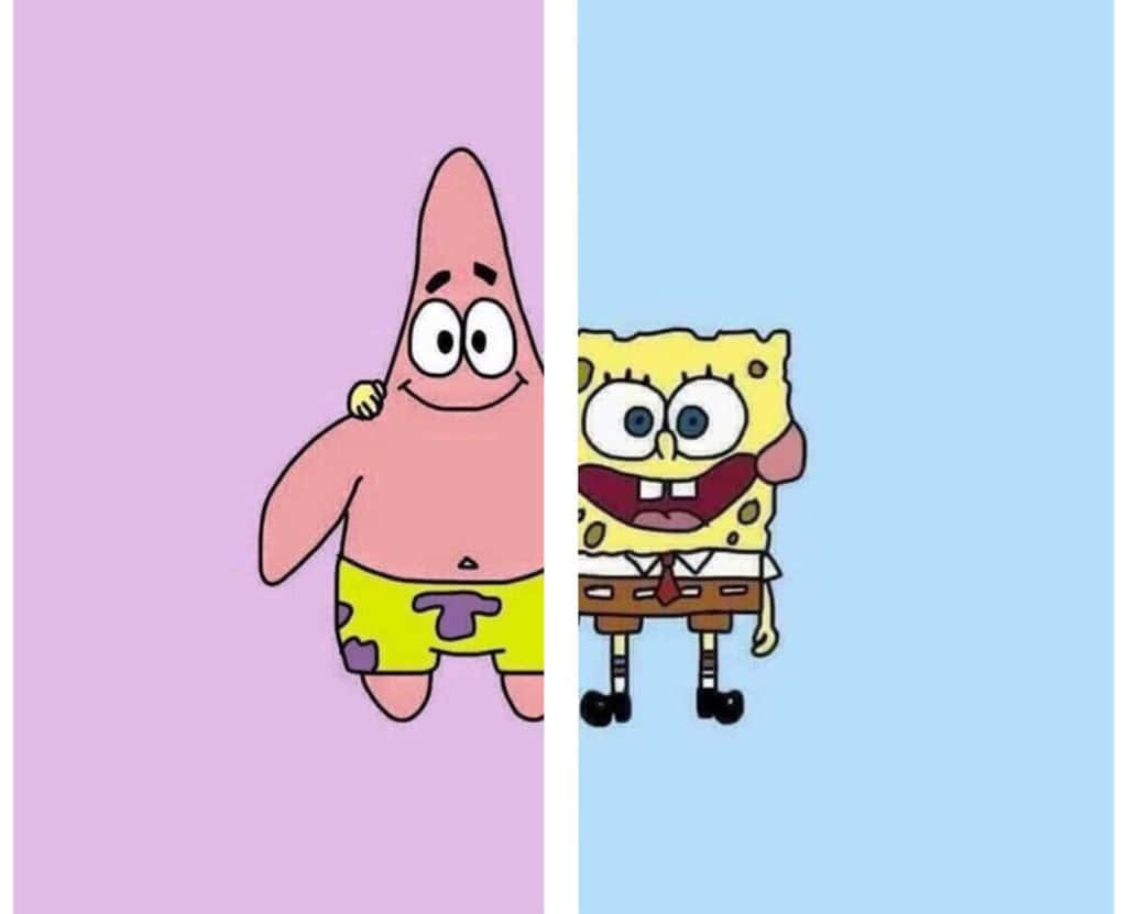 Patrick ve SüngerBob Sevimli Uyumlu En İyi Arkadaş Duvar Kağıdı Tasarımı