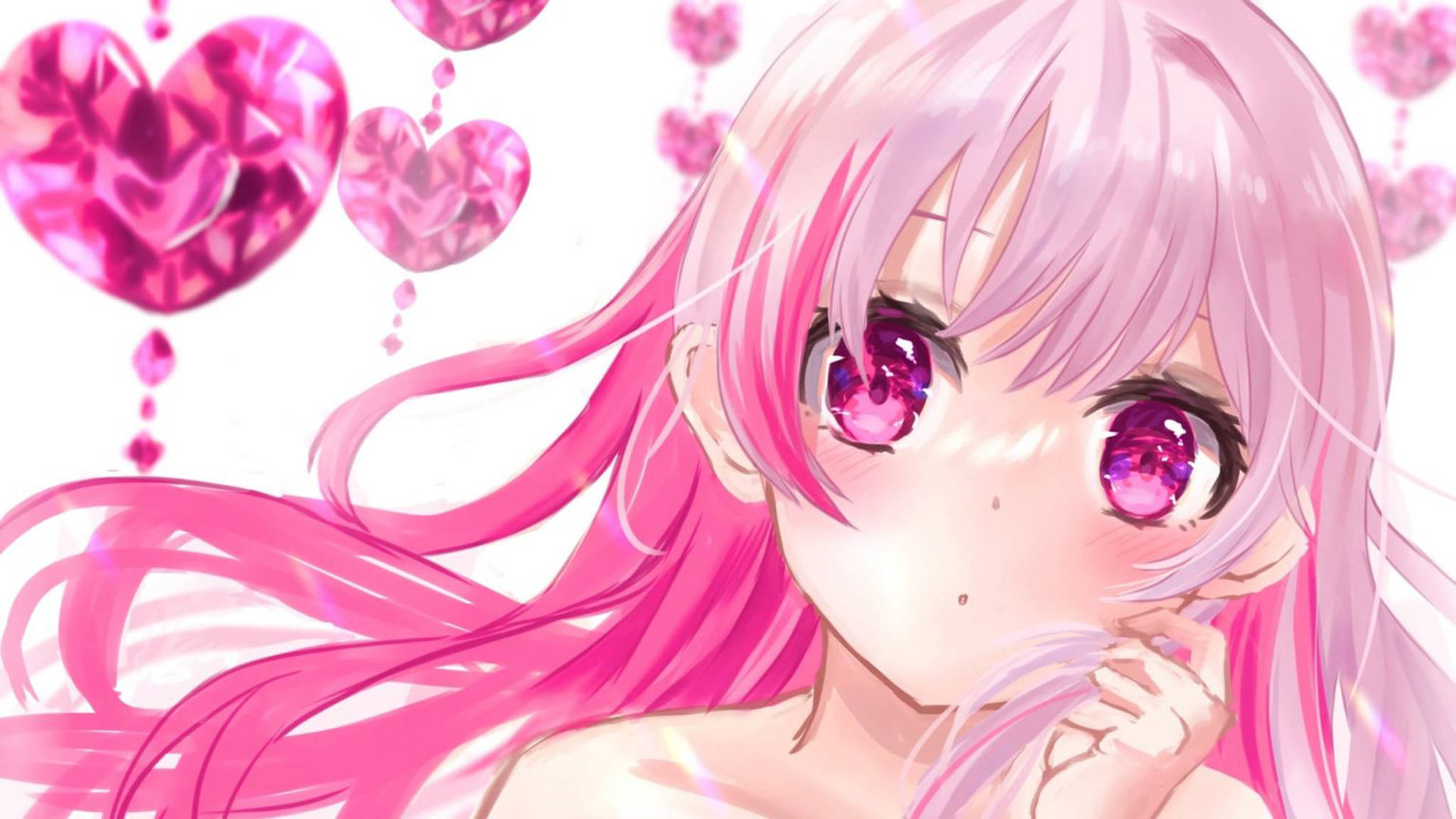 Pembe Anime Estetiği Kız Kalpler Duvar Kağıdı