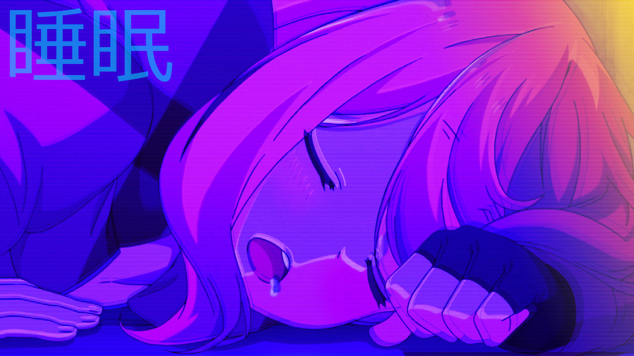 Pembe Anime Estetiğinde Uyuyan Kız Duvar Kağıdı
