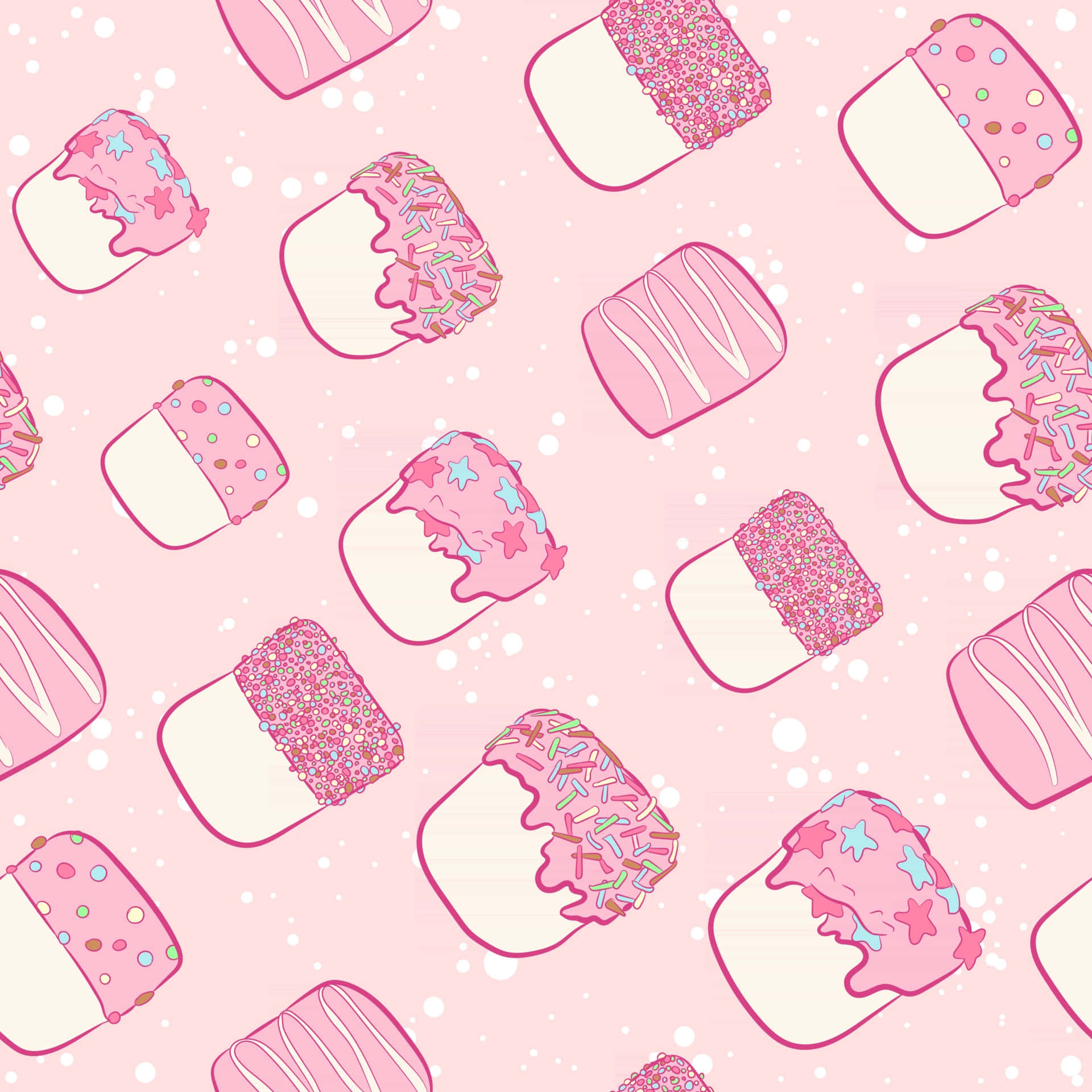 Pembe Arkaplanda Sevimli Kawaii Öğelerinden Oluşan Keyifli Dizi Duvar Kağıdı